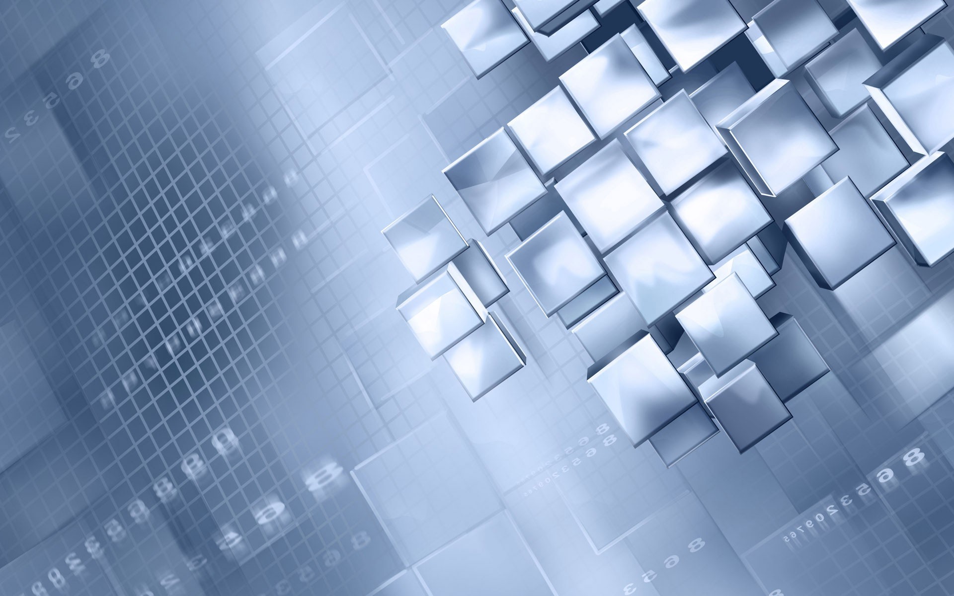 Abstract blue cubes and digital grid pattern HD Wallpaper