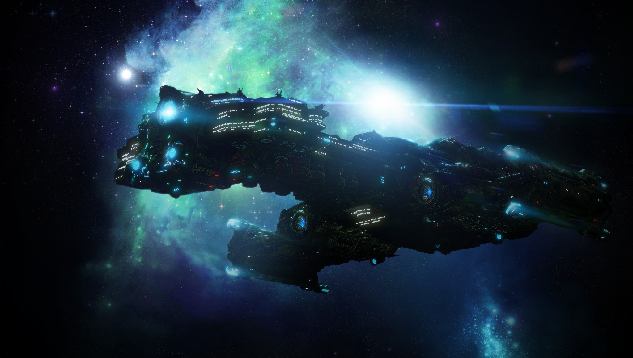 Starcraft Spaceship in Nebula HD Wallpaper