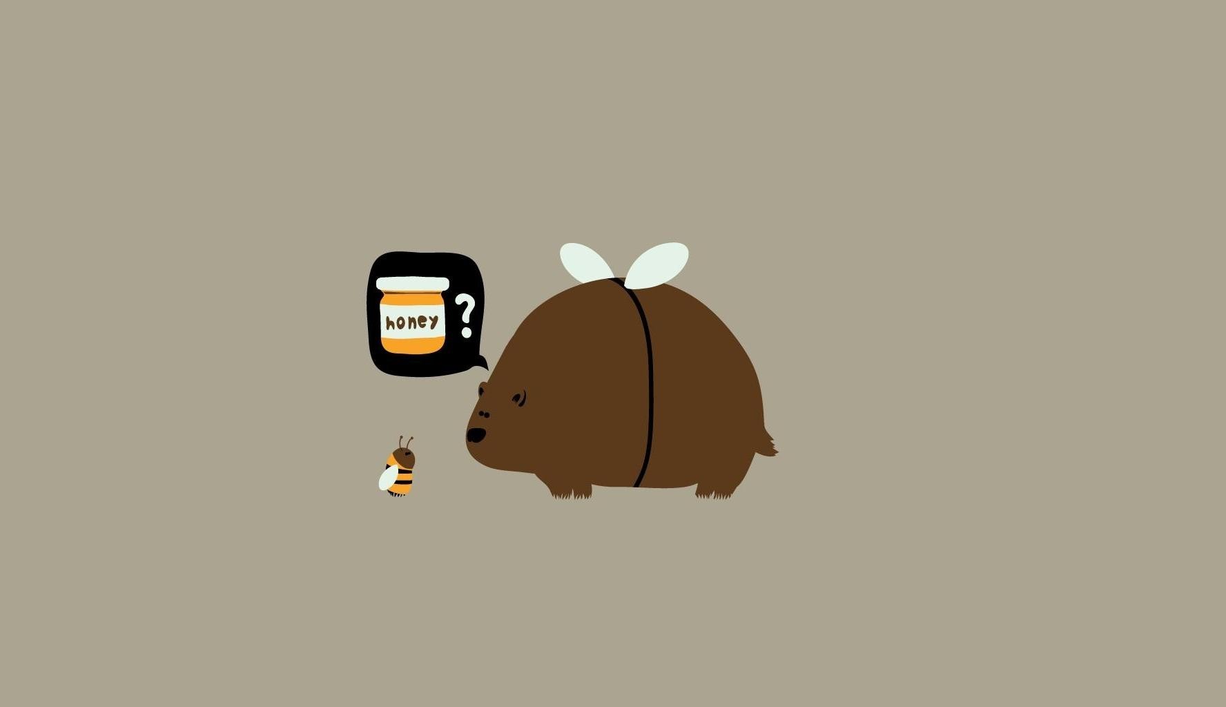 Bear and bee with honey pot HD Wallpaper