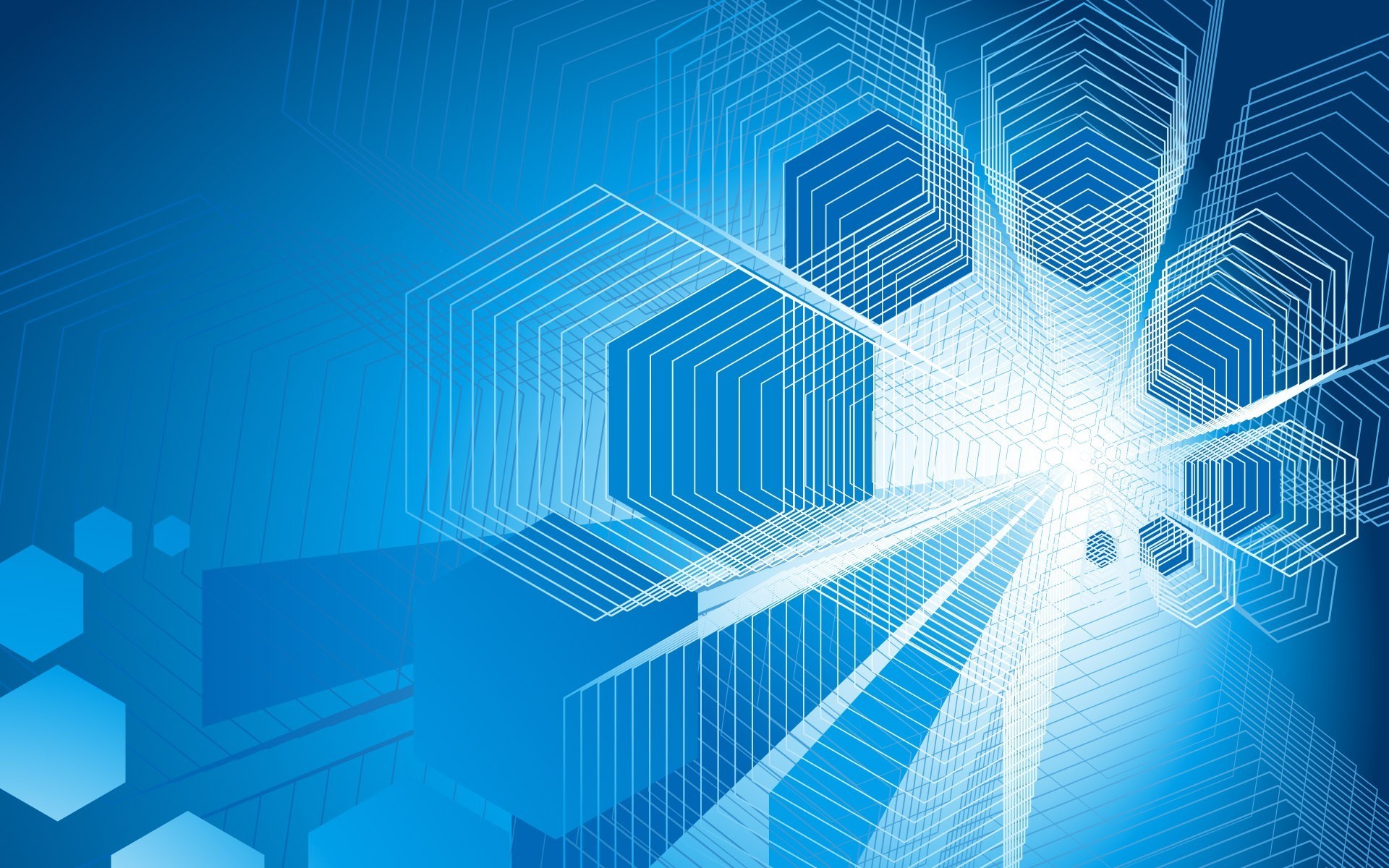 Abstract blue geometric background with hexagons HD Wallpaper