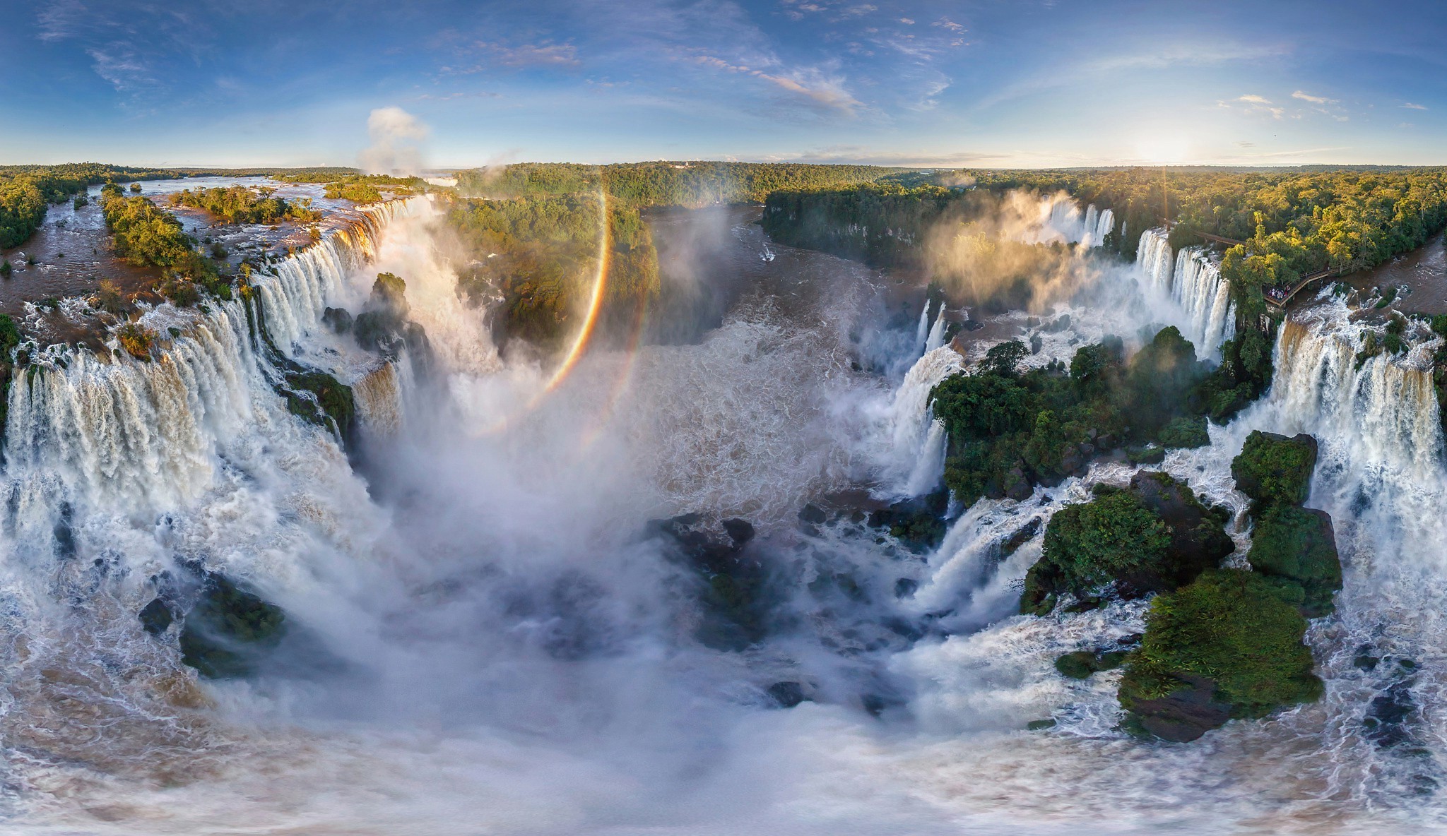 Iguazu Falls panorama with rainbow HD Wallpaper