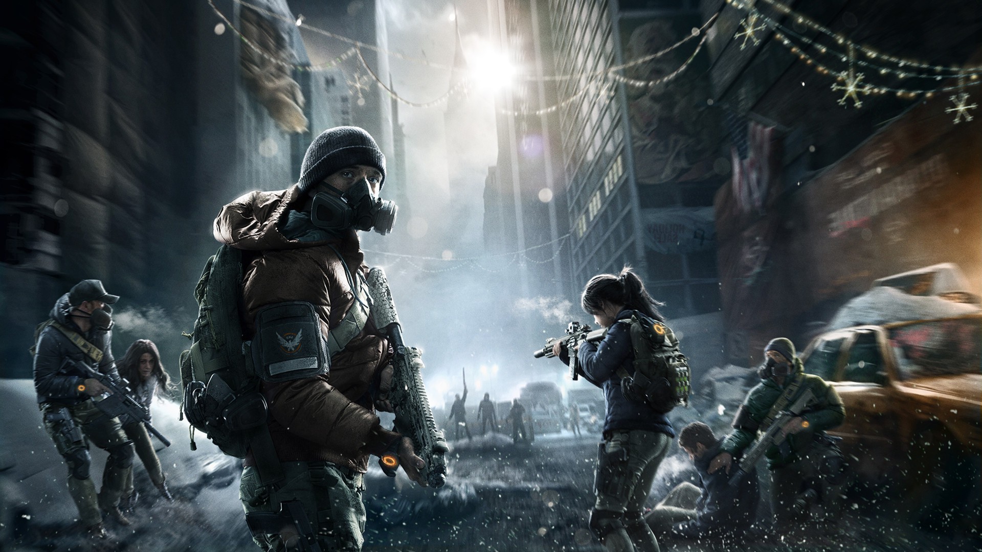 Tom Clancy's The Division characters in a snowy city HD Wallpaper