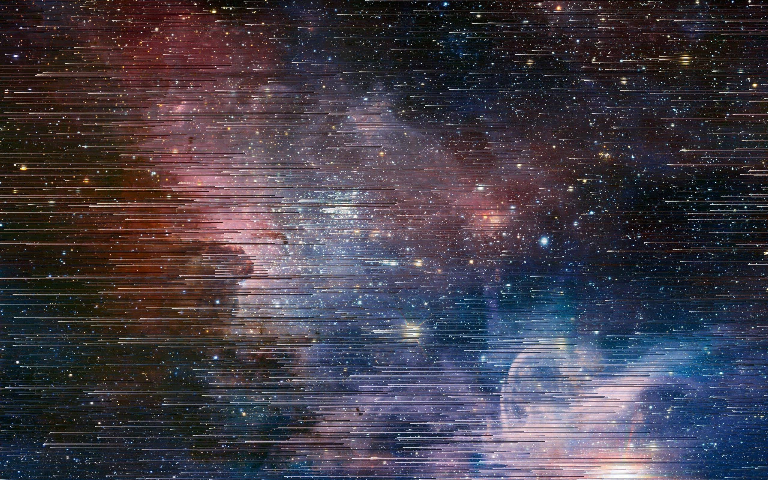 Glitch art space nebula with pixel sorting and stars HD Wallpaper