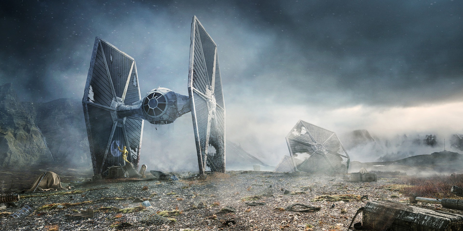 Star Wars TIE Fighters crashed on a desolate planet HD Wallpaper