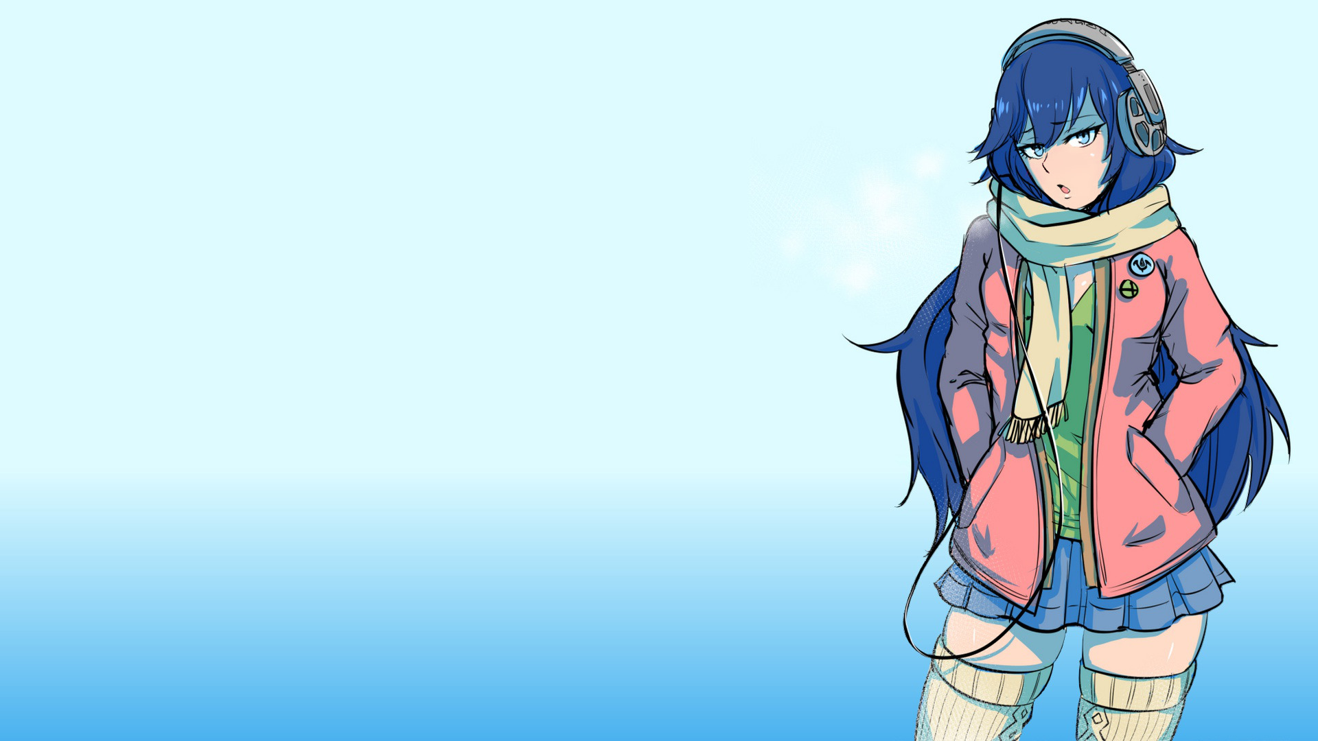 Anime girl with headphones and scarf HD Wallpaper