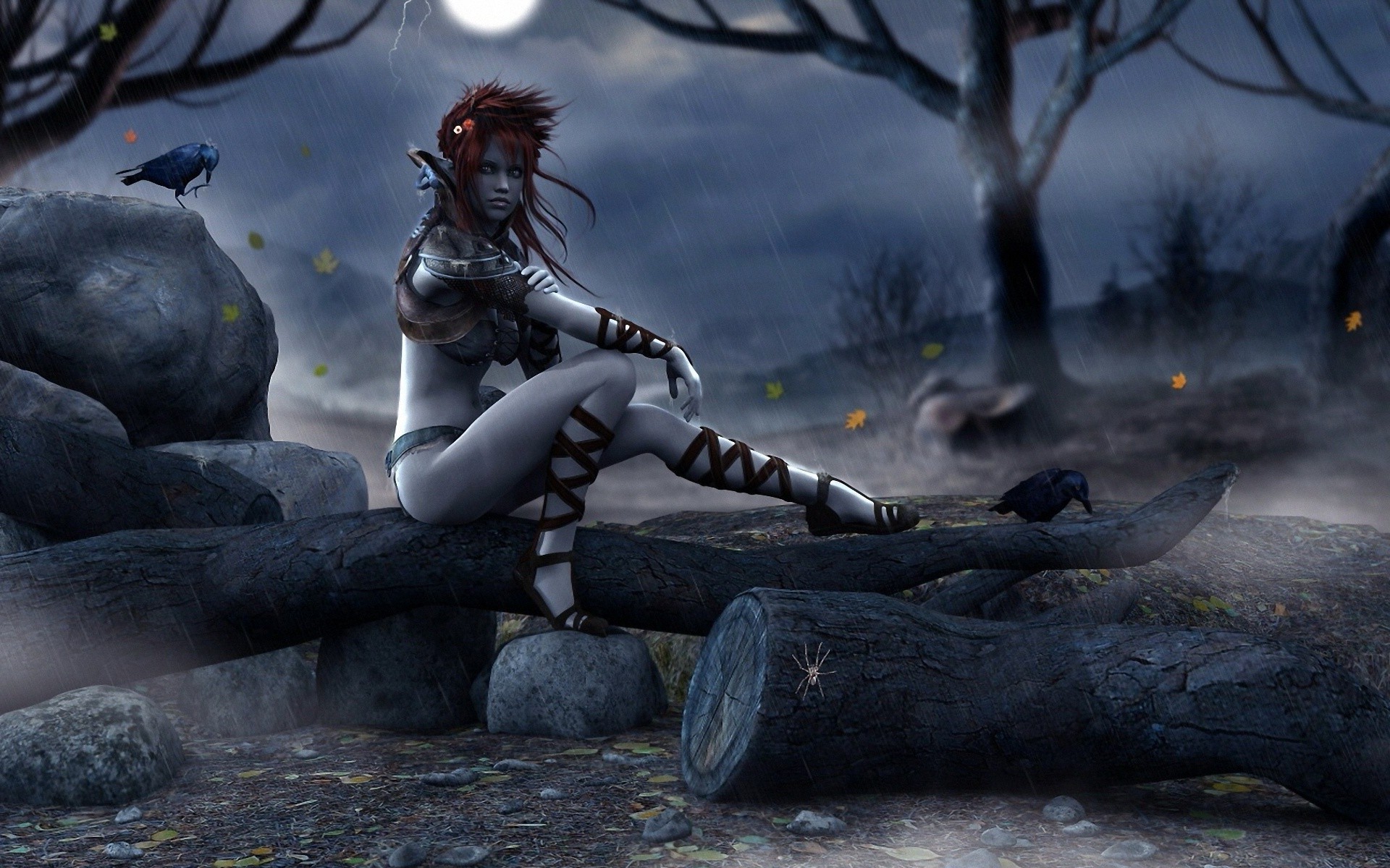 Fantasy art of a witch in a dark forest HD Wallpaper