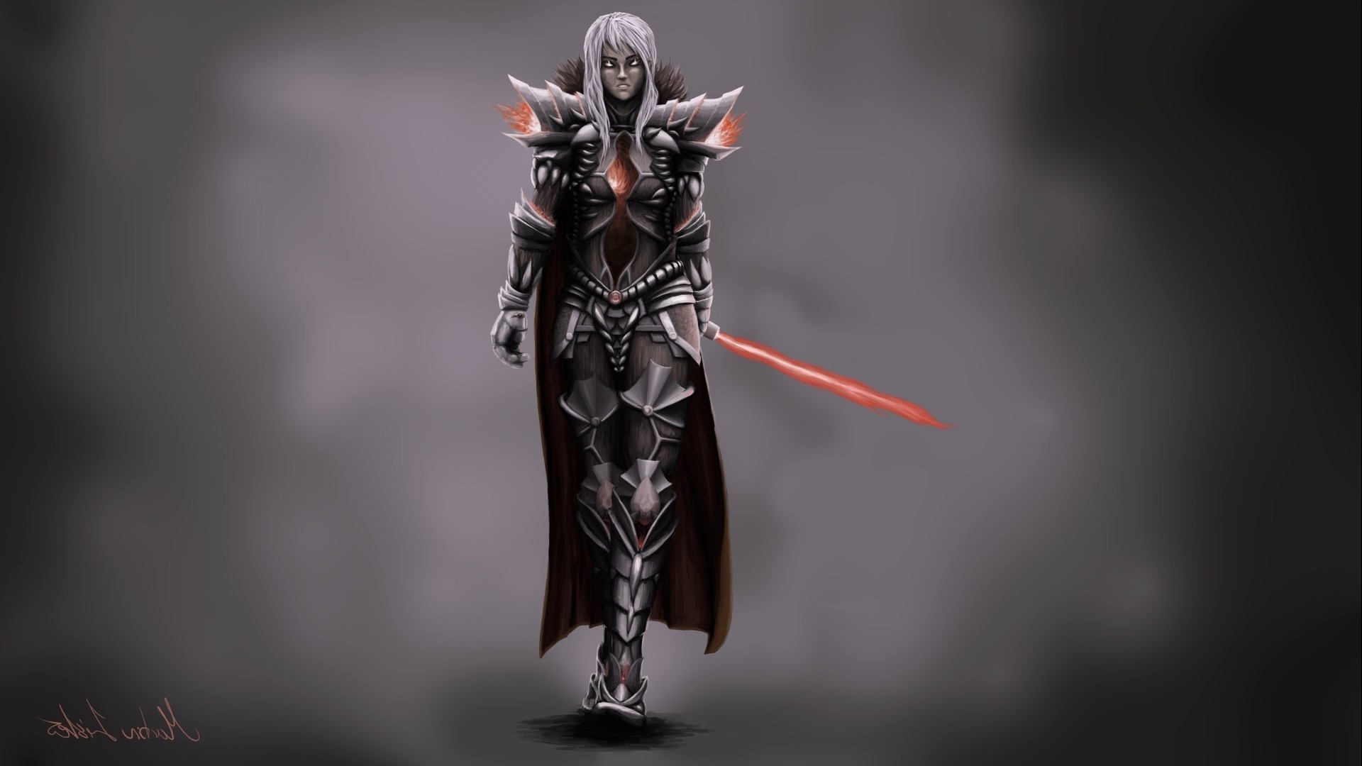 Fantasy warrior with glowing red sword HD Wallpaper