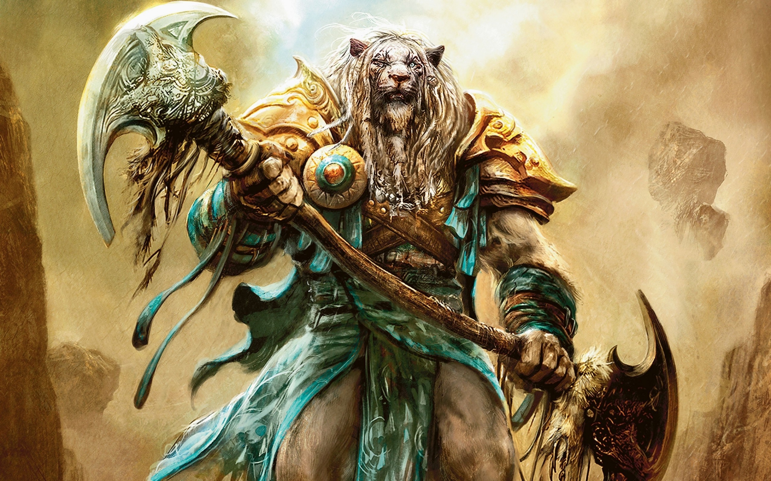 Feline Warrior with Axes from Magic the Gathering HD Wallpaper