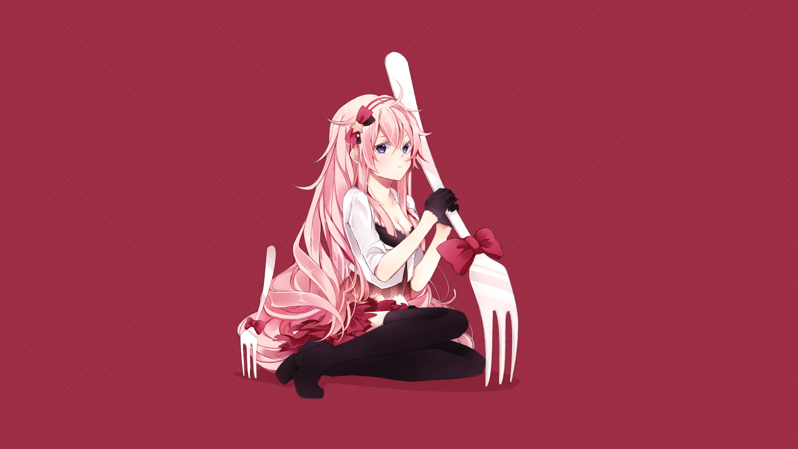 Megurine Luka from Vocaloid with Forks HD Wallpaper