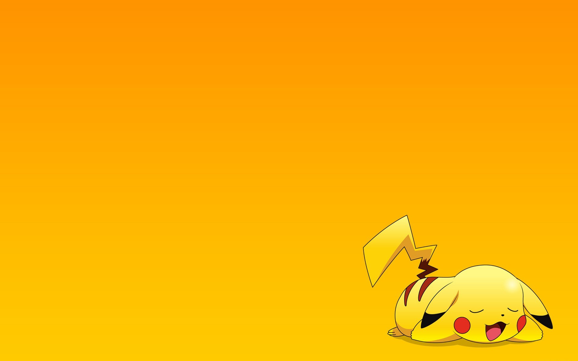 Pikachu from Pokemon sleeping on orange background HD Wallpaper