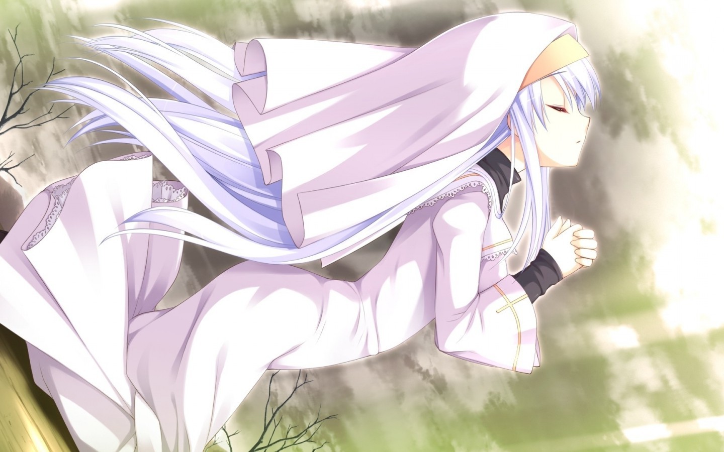 Anime girl in white praying HD Wallpaper