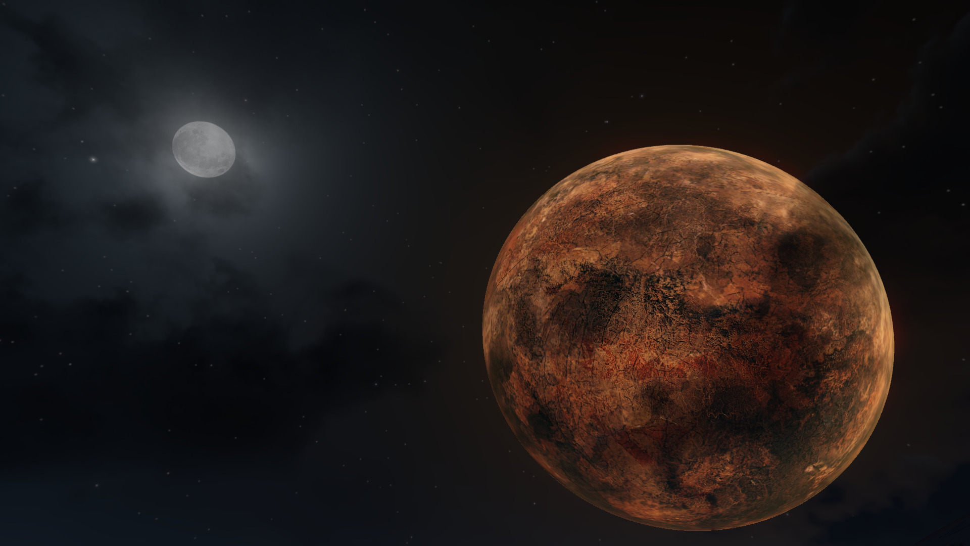 Planet and Moon in Space HD Wallpaper