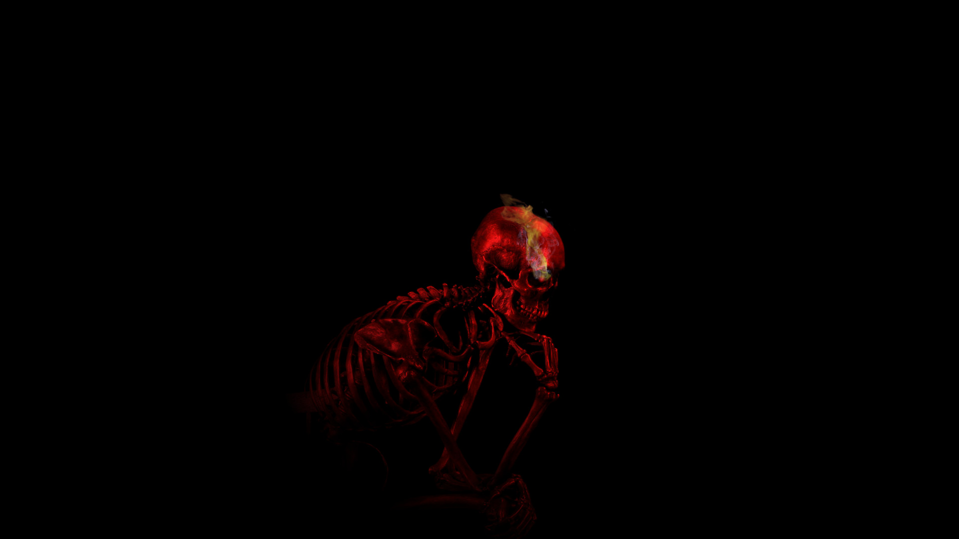 Red Skeleton Thinking Against Black Background HD Wallpaper