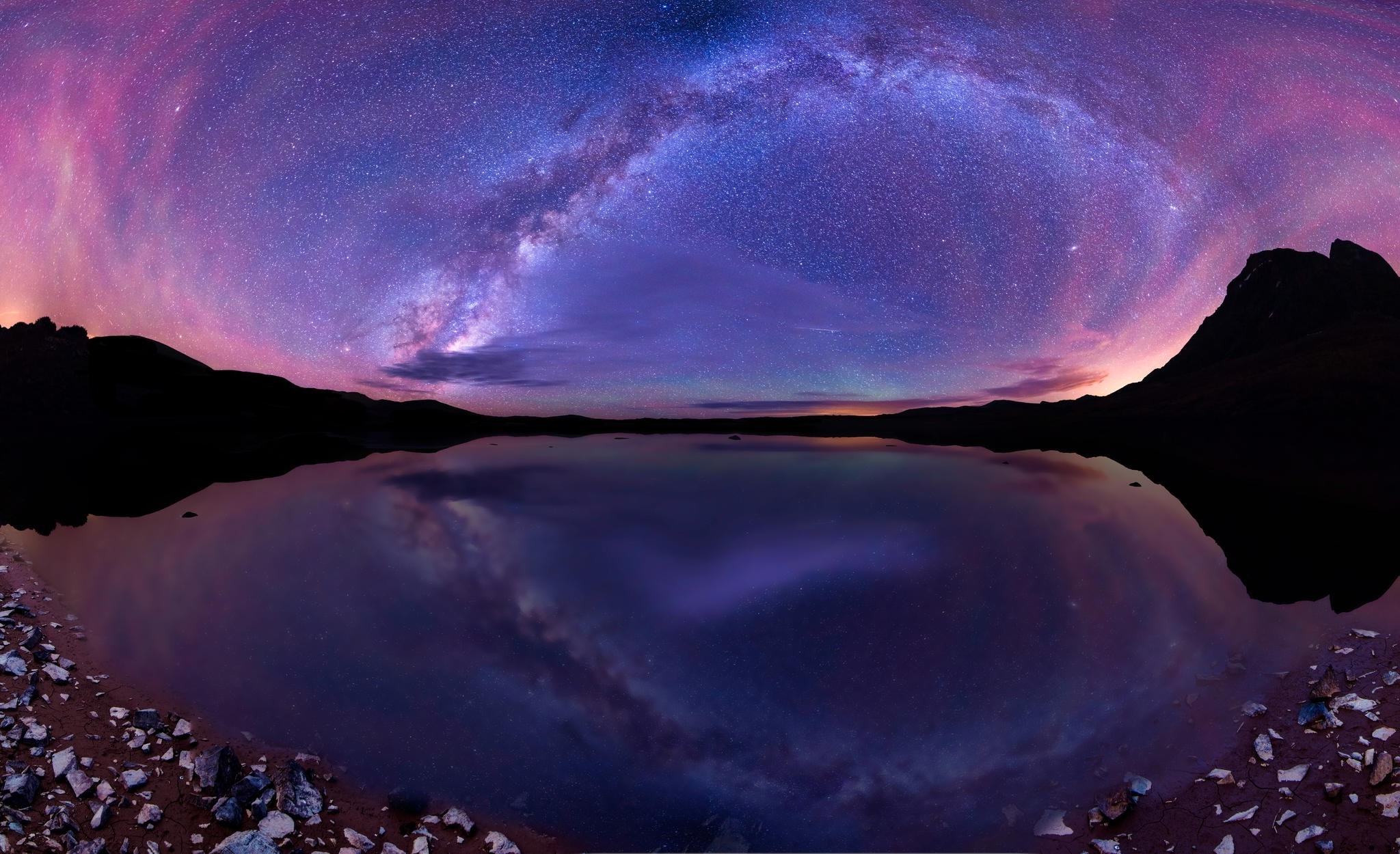 Milky Way Galaxy Over a Reflecting Lake at Night HD Wallpaper