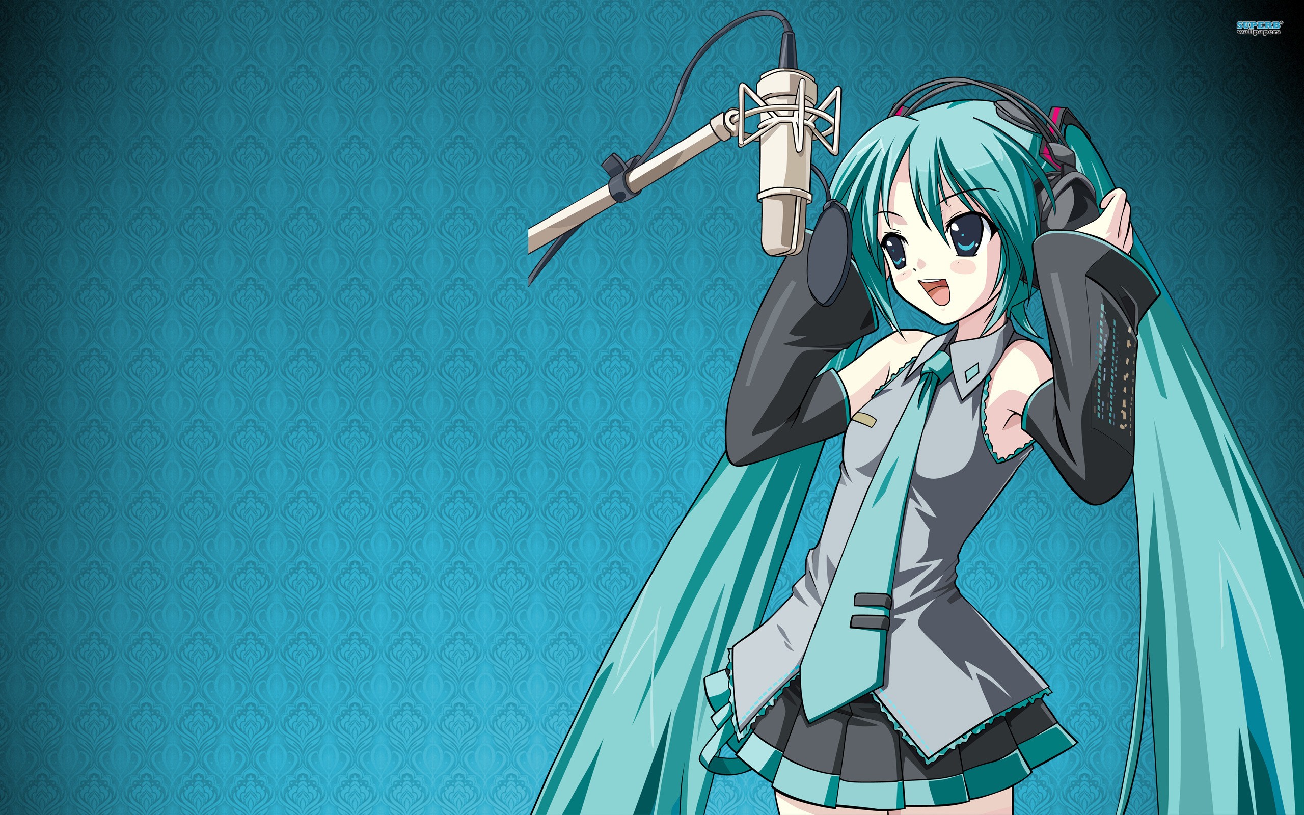 Hatsune Miku Vocaloid Anime Girl with Microphone HD Wallpaper