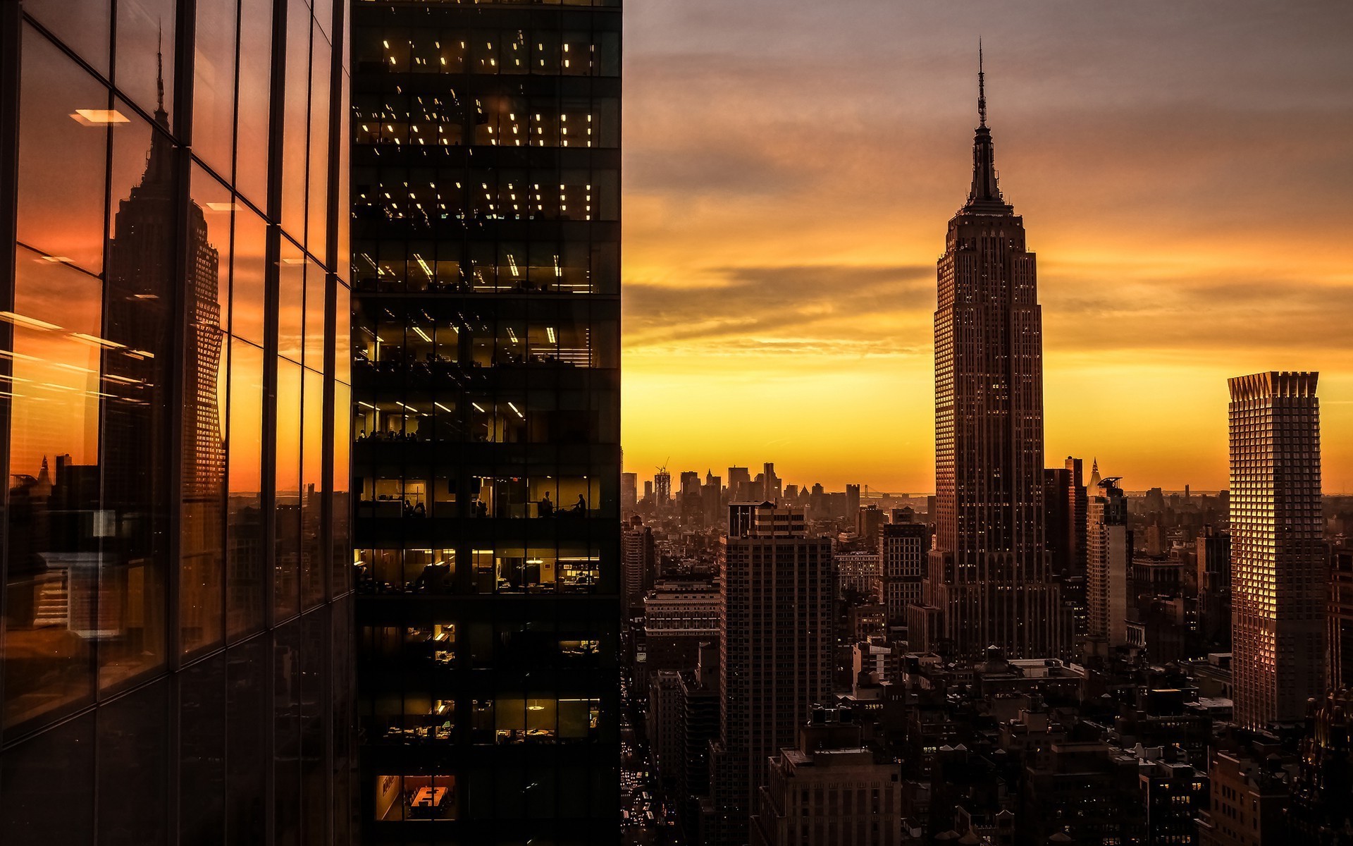Sunset over New York City with Empire State Building HD Wallpaper