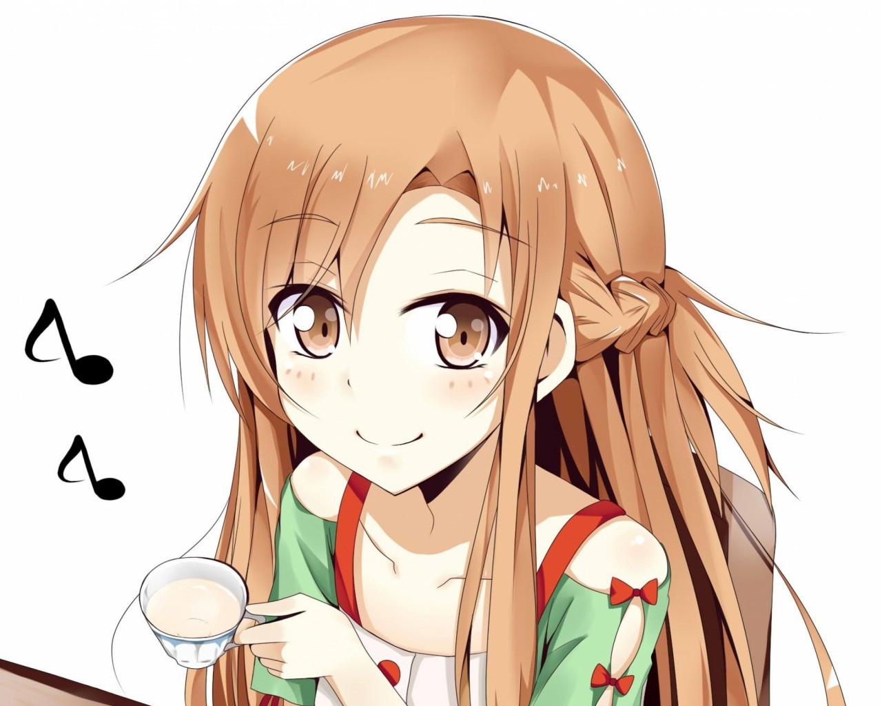 Asuna Yuuki from Sword Art Online holding a cup HD Wallpaper