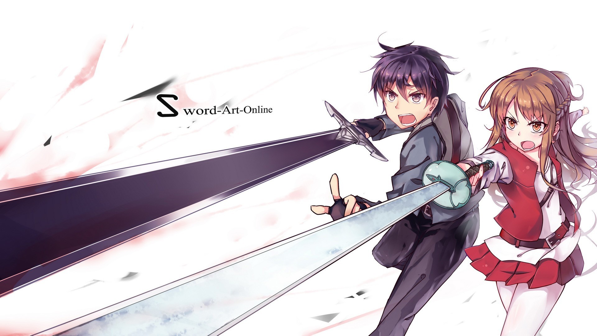Sword Art Online: Kirito and Asuna with swords HD Wallpaper