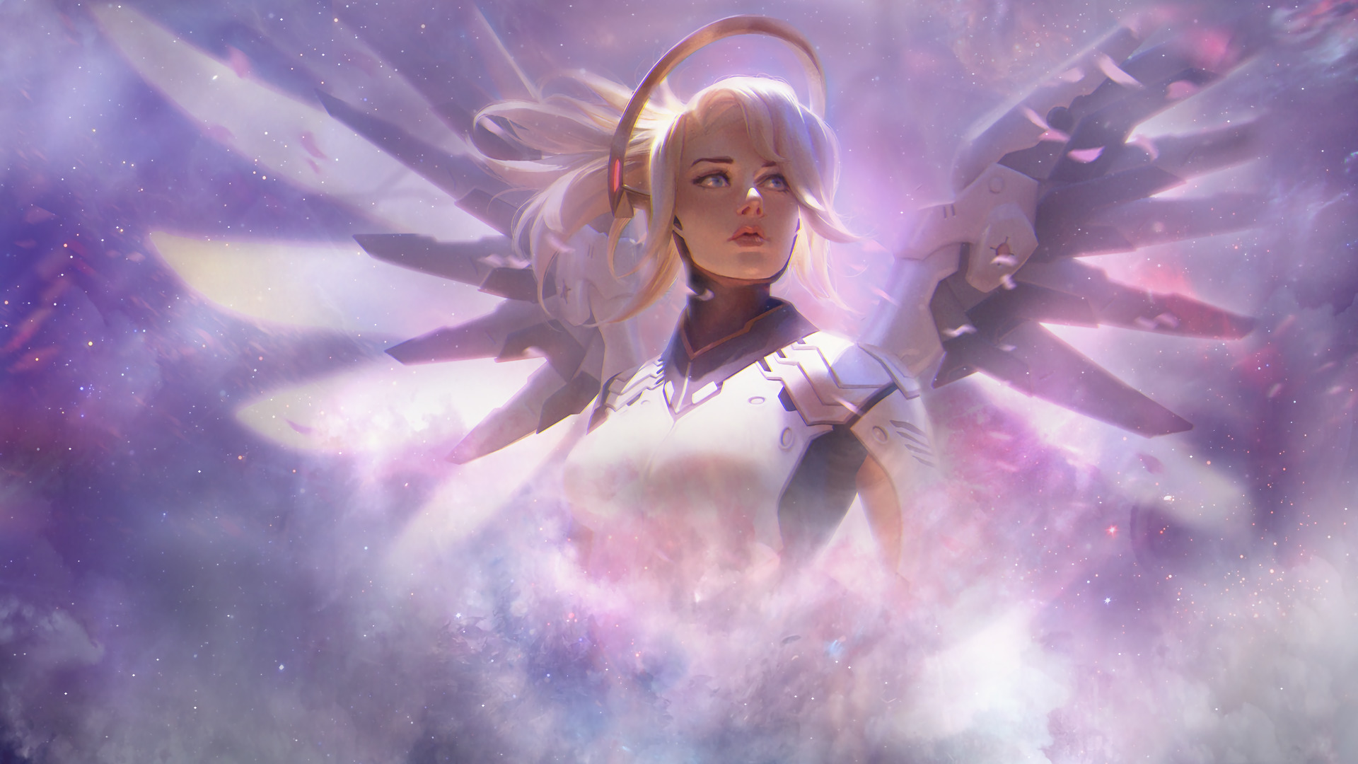 Mercy from Overwatch with angel wings HD Wallpaper