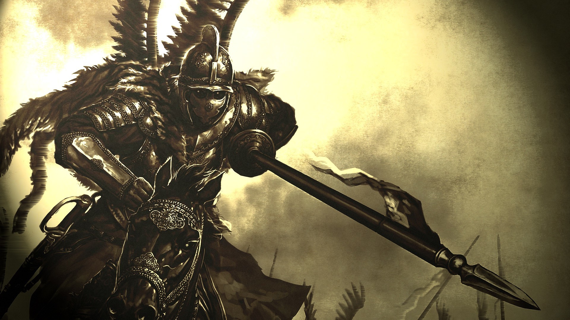 Polish Hussar on horseback with spear HD Wallpaper