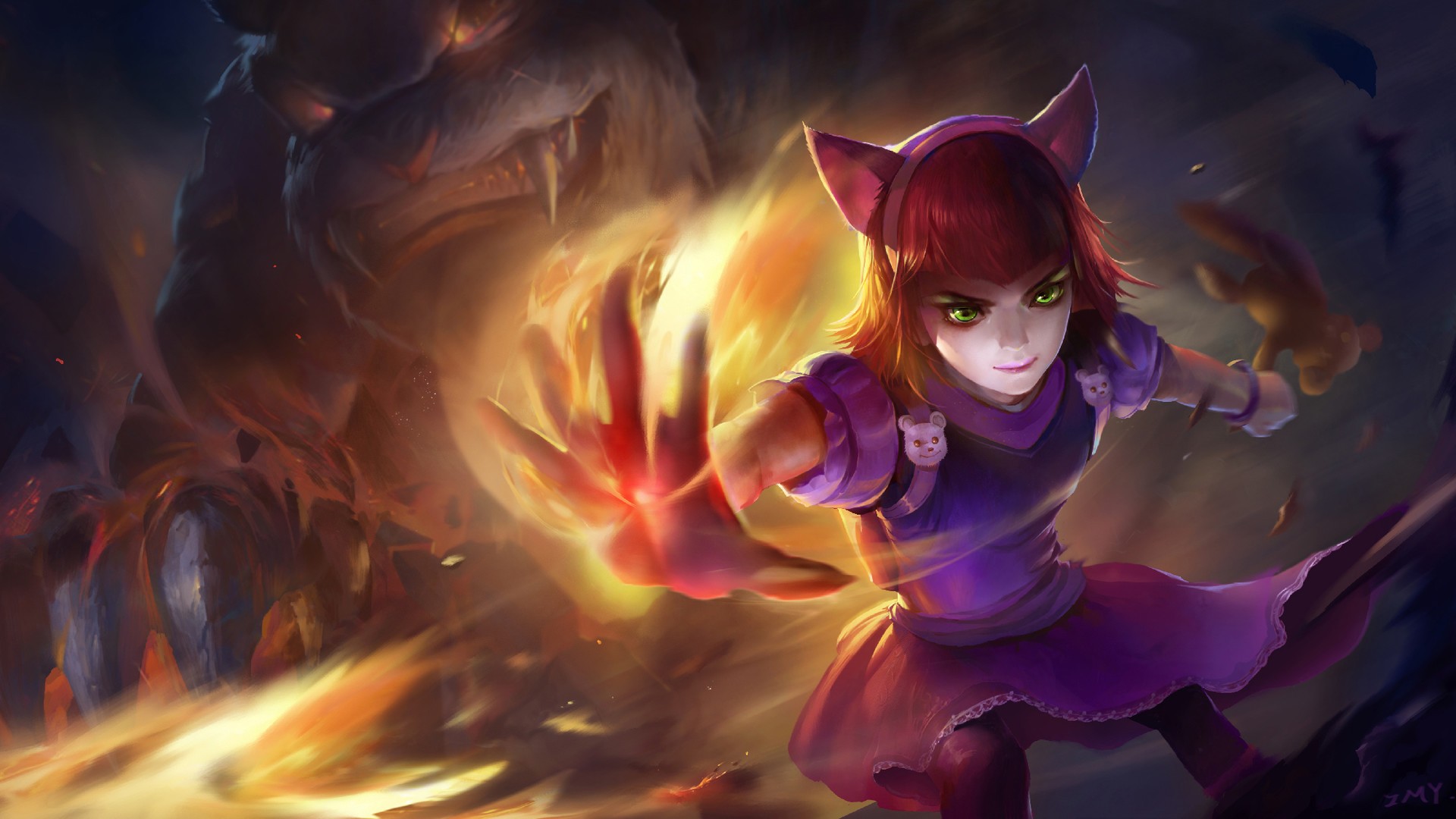 Annie from League of Legends with Tibbers HD Wallpaper