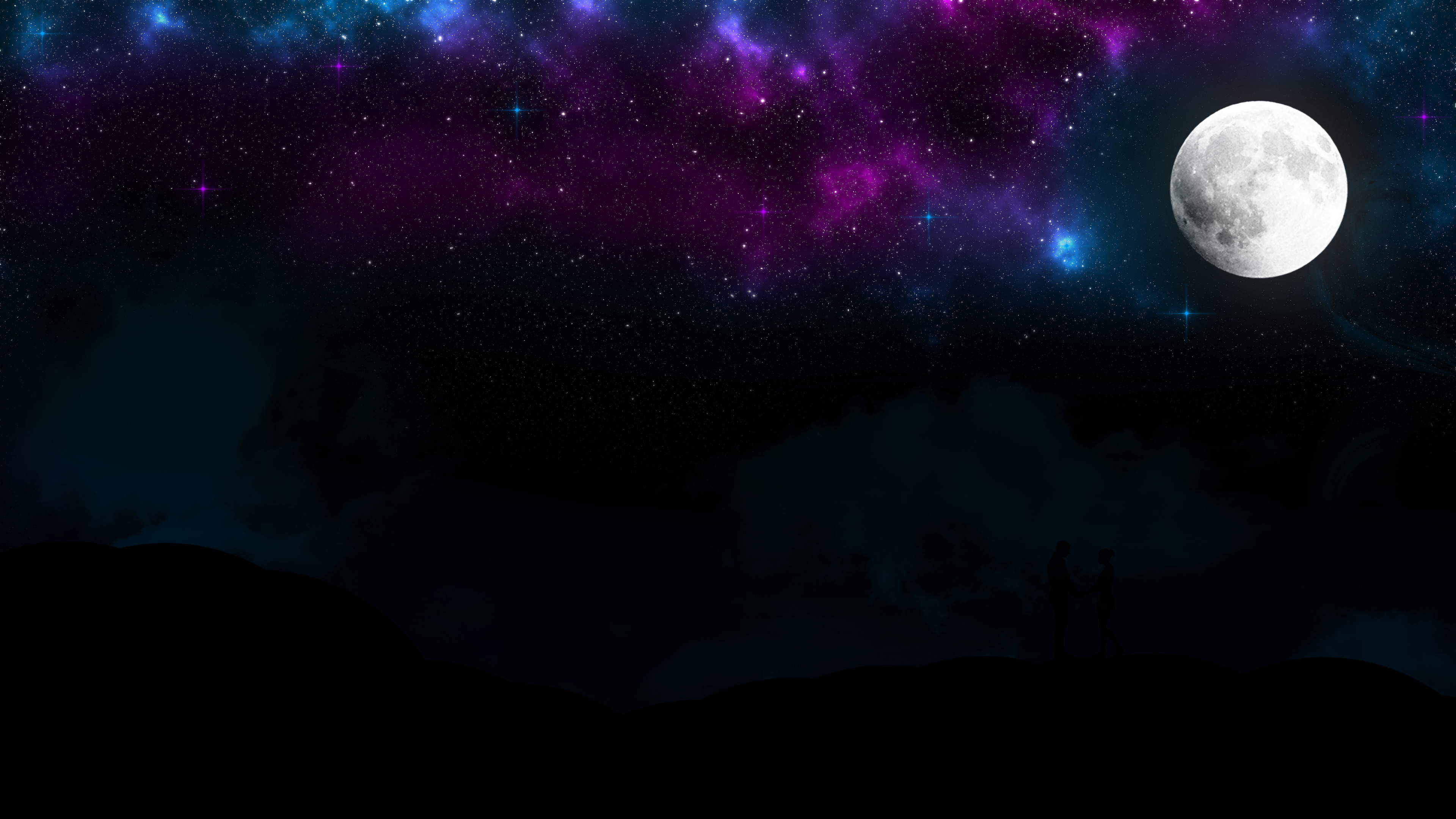 Couple looking at the moon and stars HD Wallpaper