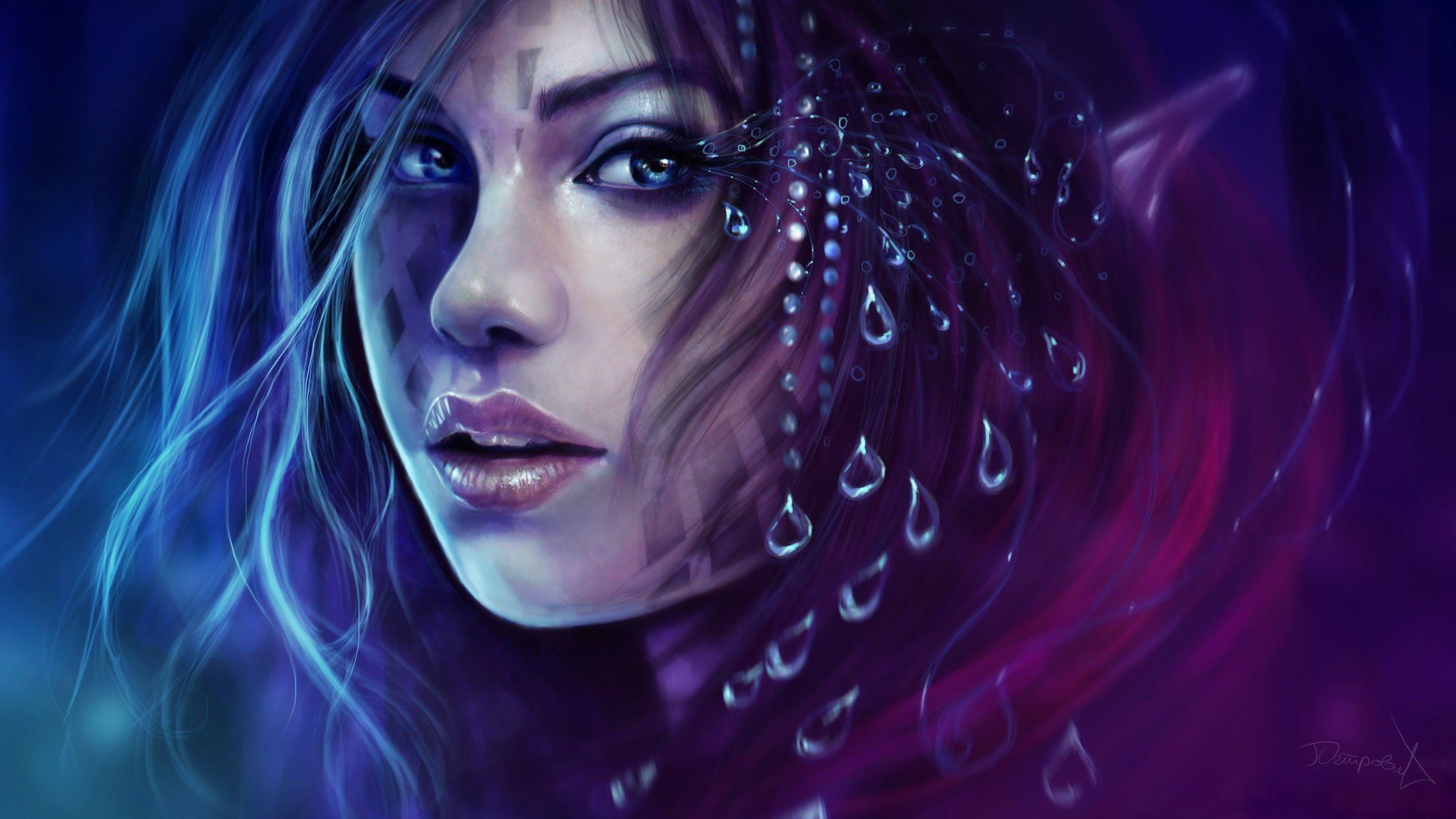 Digital art of an elf woman with blue eyes and tears HD Wallpaper