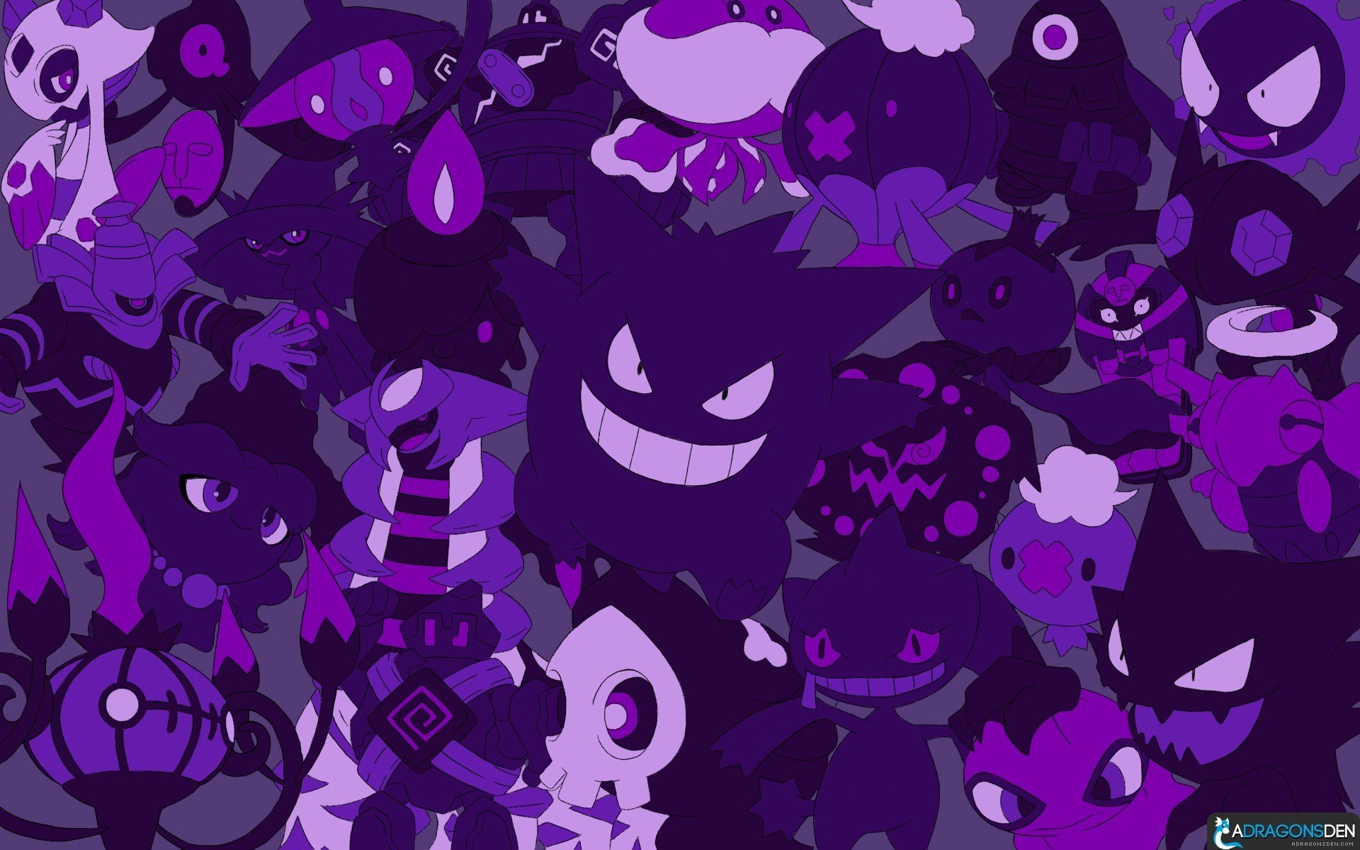 Various Ghost-type Pokemon including Gengar, Haunter, and Ghastly HD Wallpaper