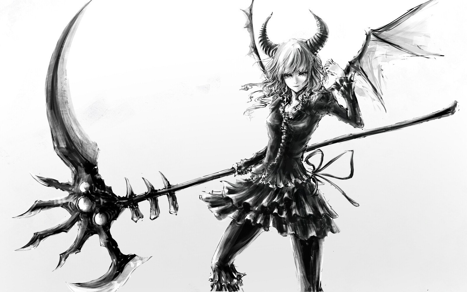Anime girl with horns and scythe HD Wallpaper