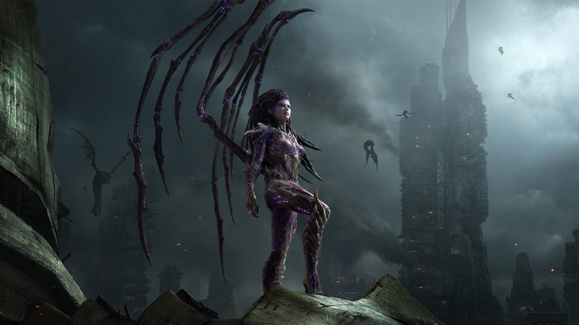 Kerrigan from StarCraft in a ruined city HD Wallpaper