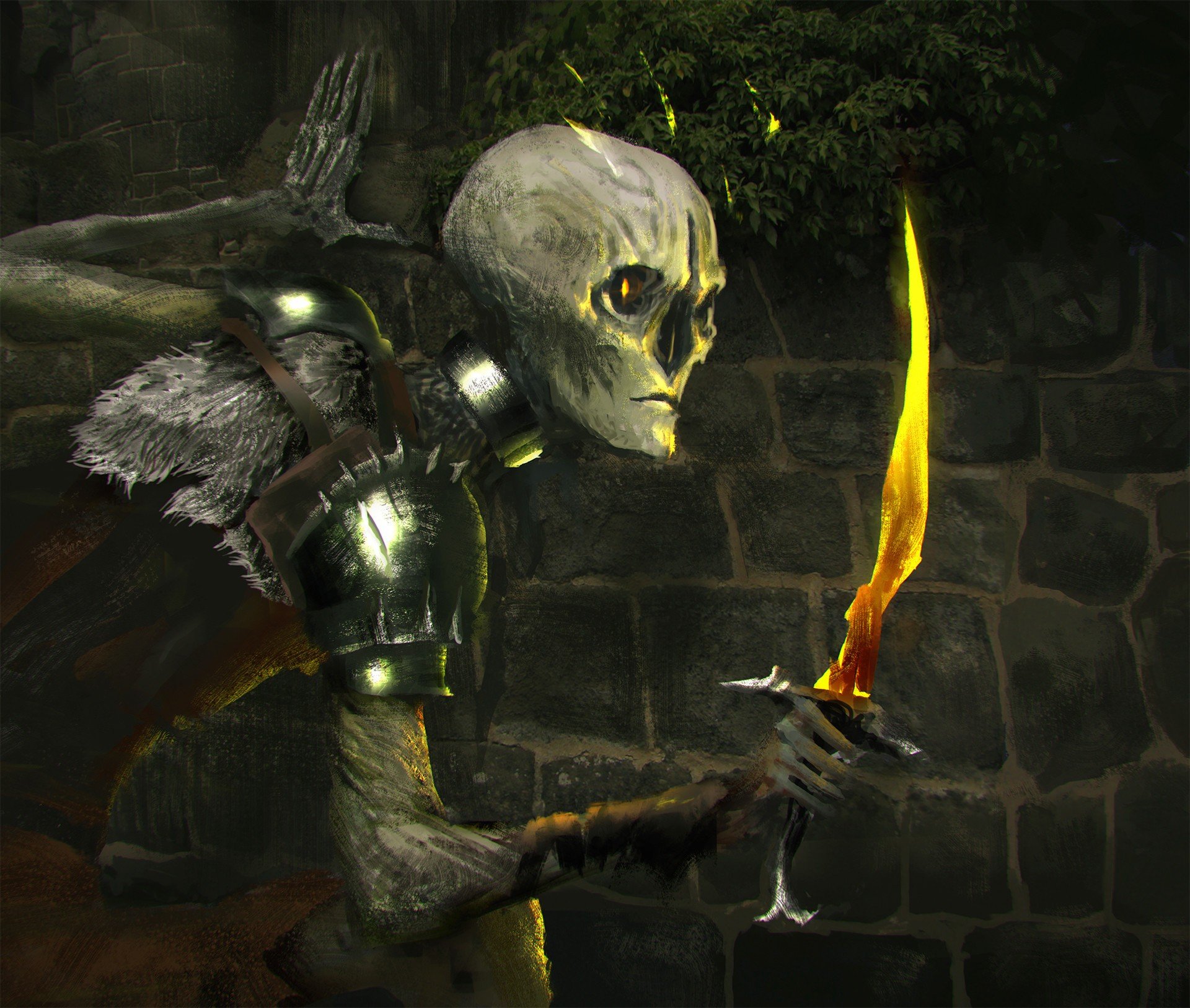 Skeleton warrior with glowing sword and armor HD Wallpaper