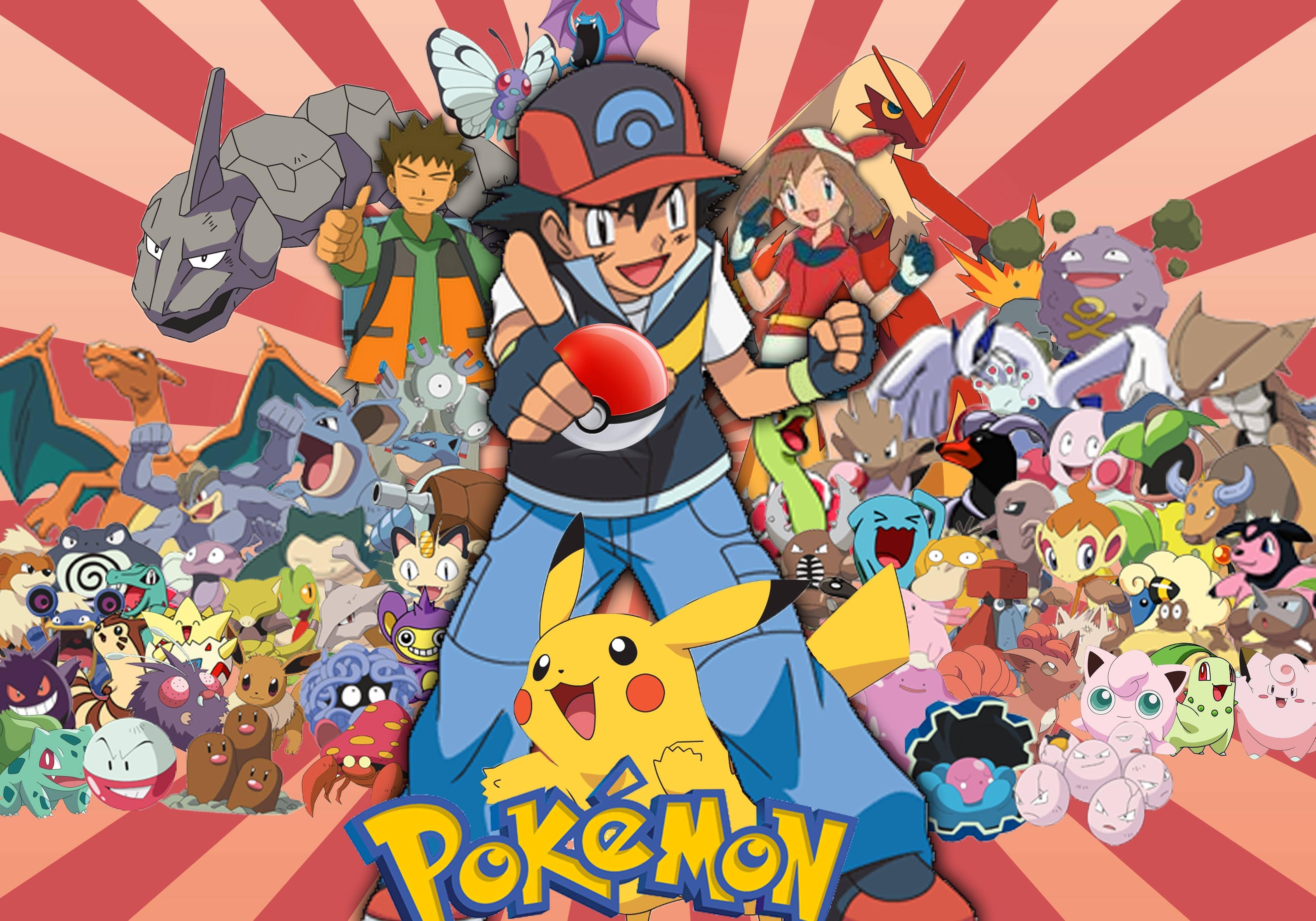 Ash Ketchum and Pikachu from Pokemon with other Pokemon HD Wallpaper