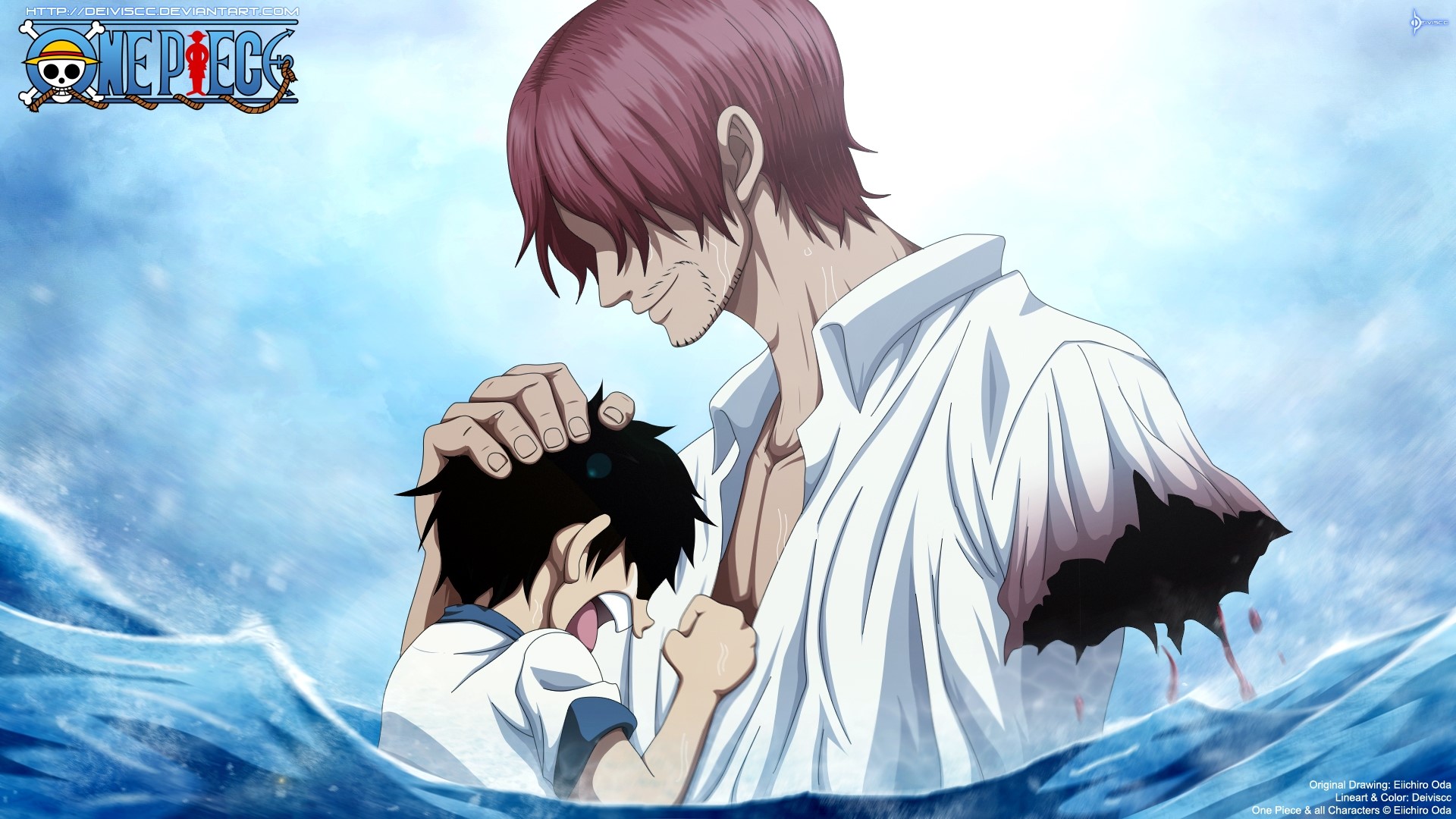 Shanks and Monkey D. Luffy from One Piece in the water HD Wallpaper