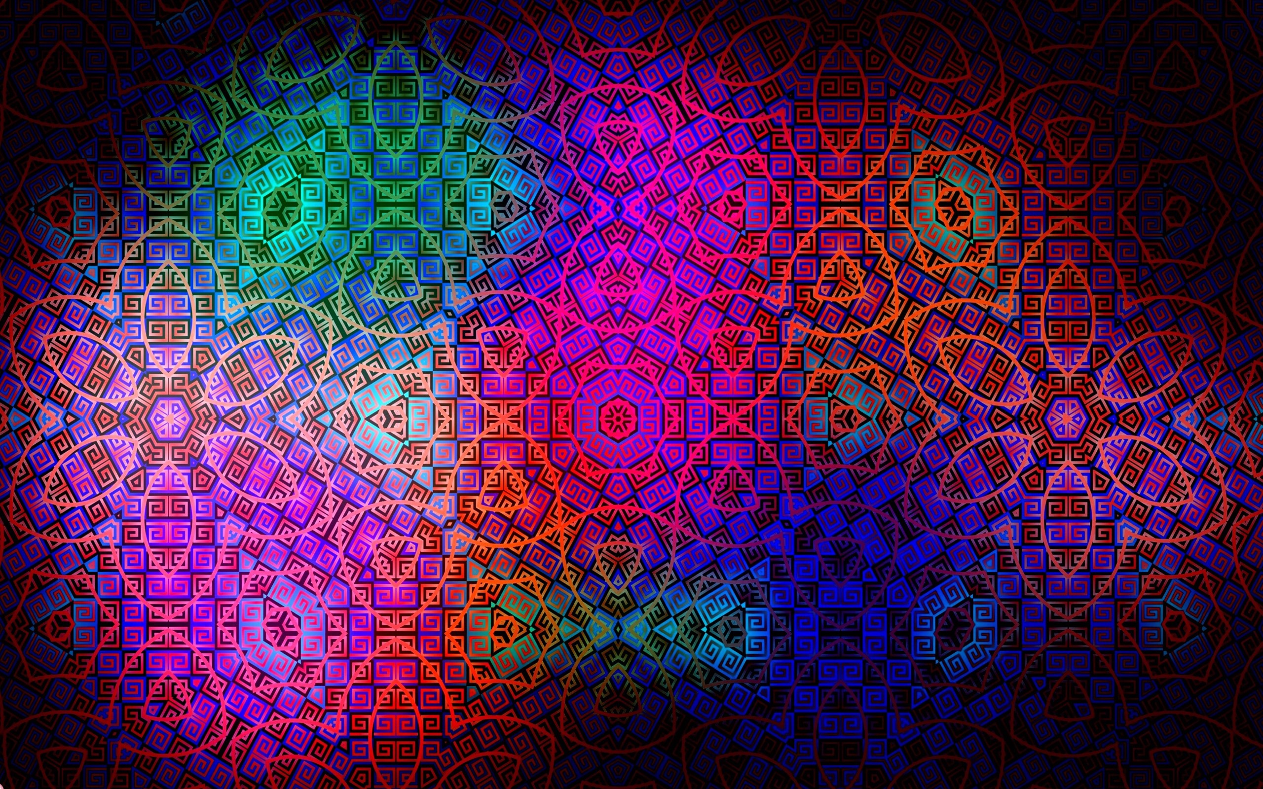 Colorful abstract geometric pattern with Greek key motifs HD Wallpaper