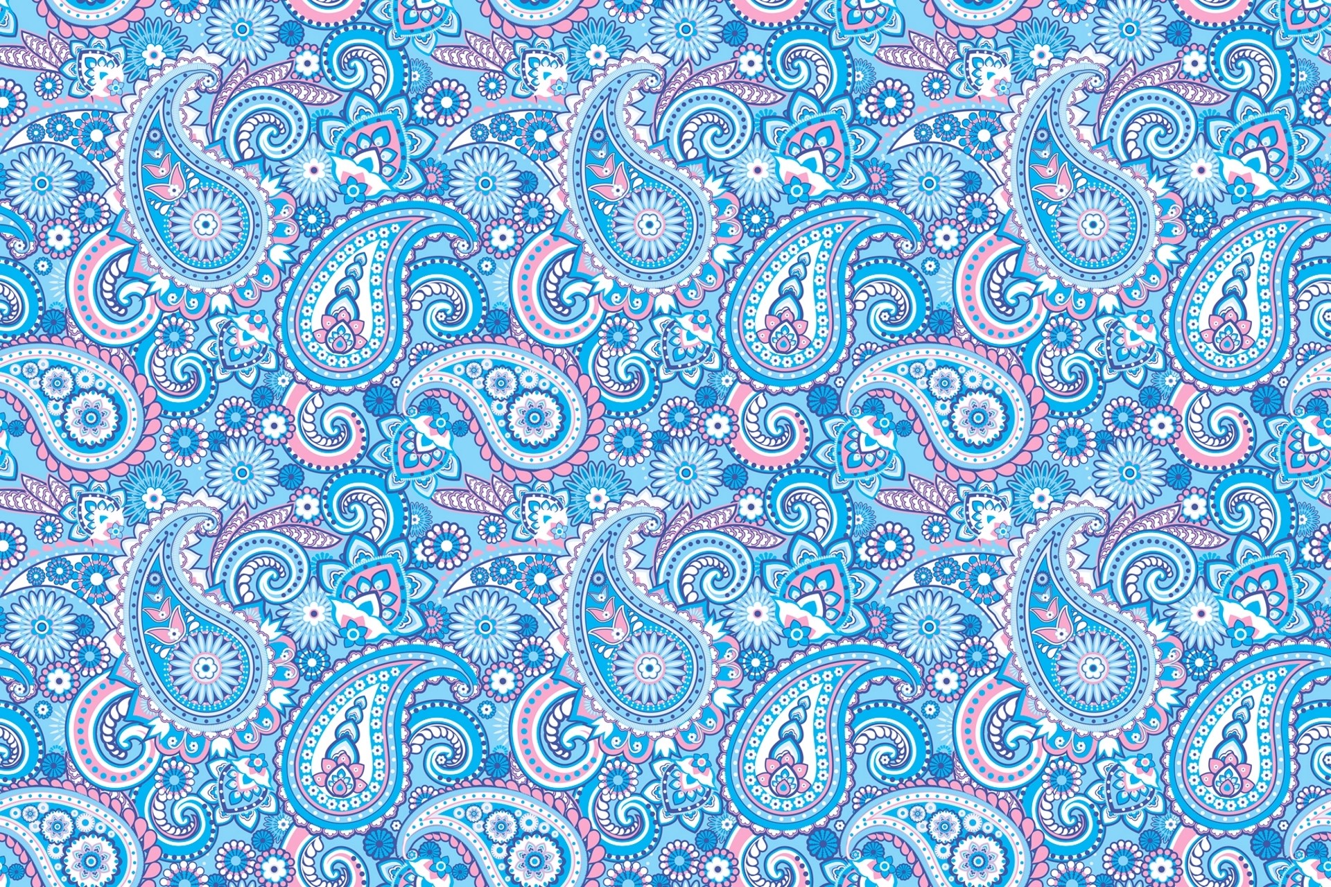 Blue and pink paisley pattern with floral elements HD Wallpaper