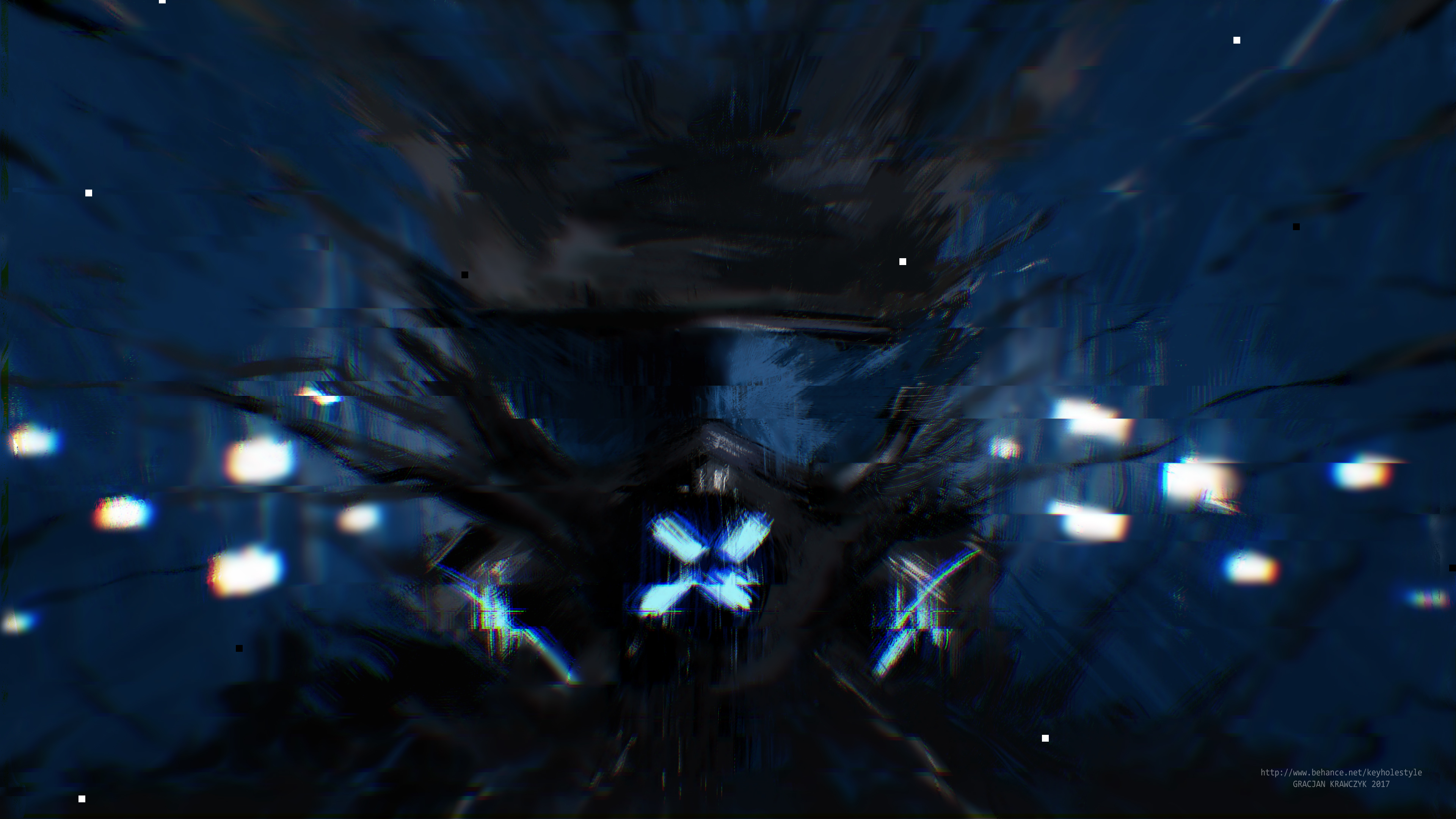 Abstract digital art with blue and black tones HD Wallpaper