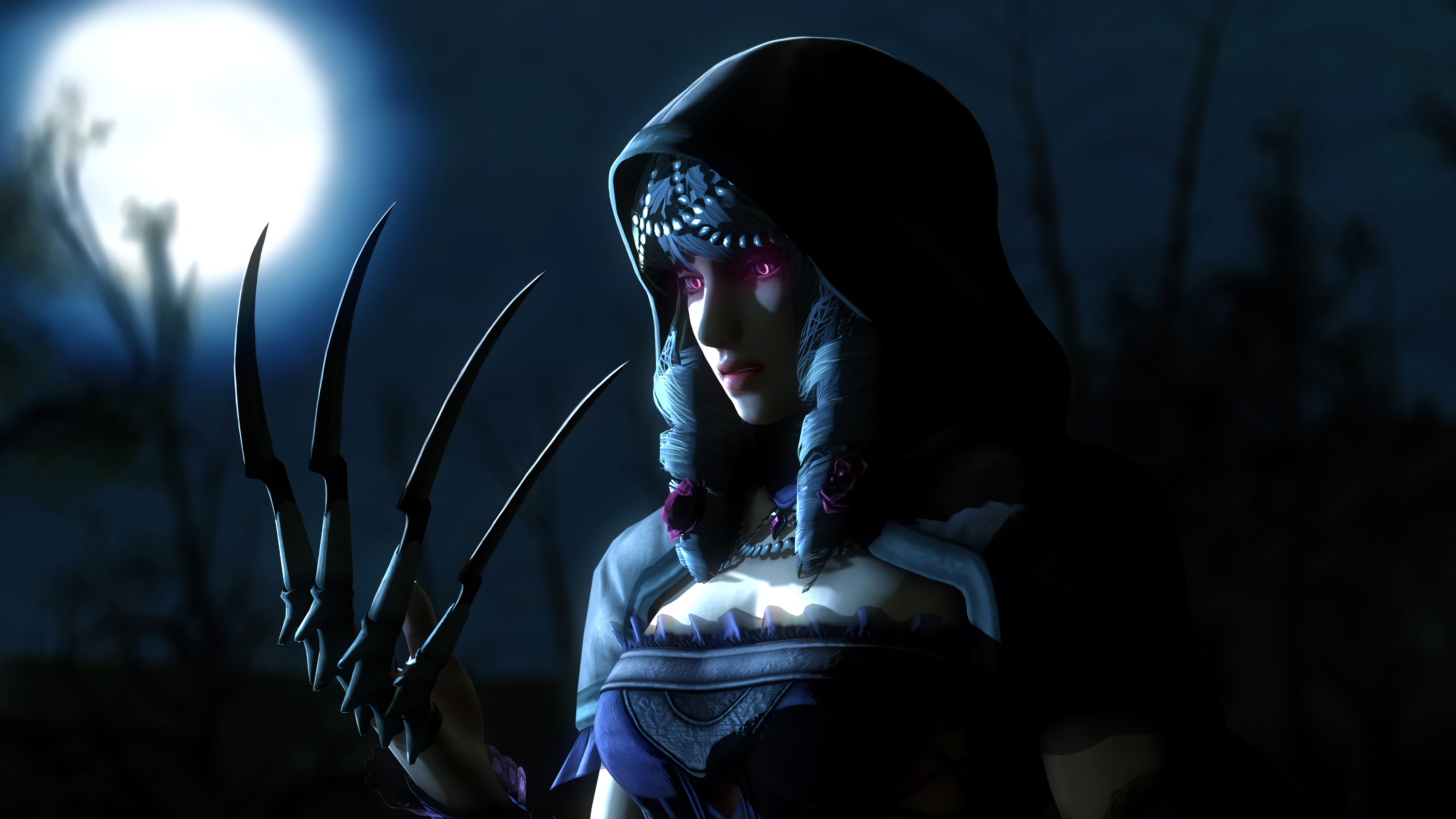 Fantasy girl with claws under the moon HD Wallpaper