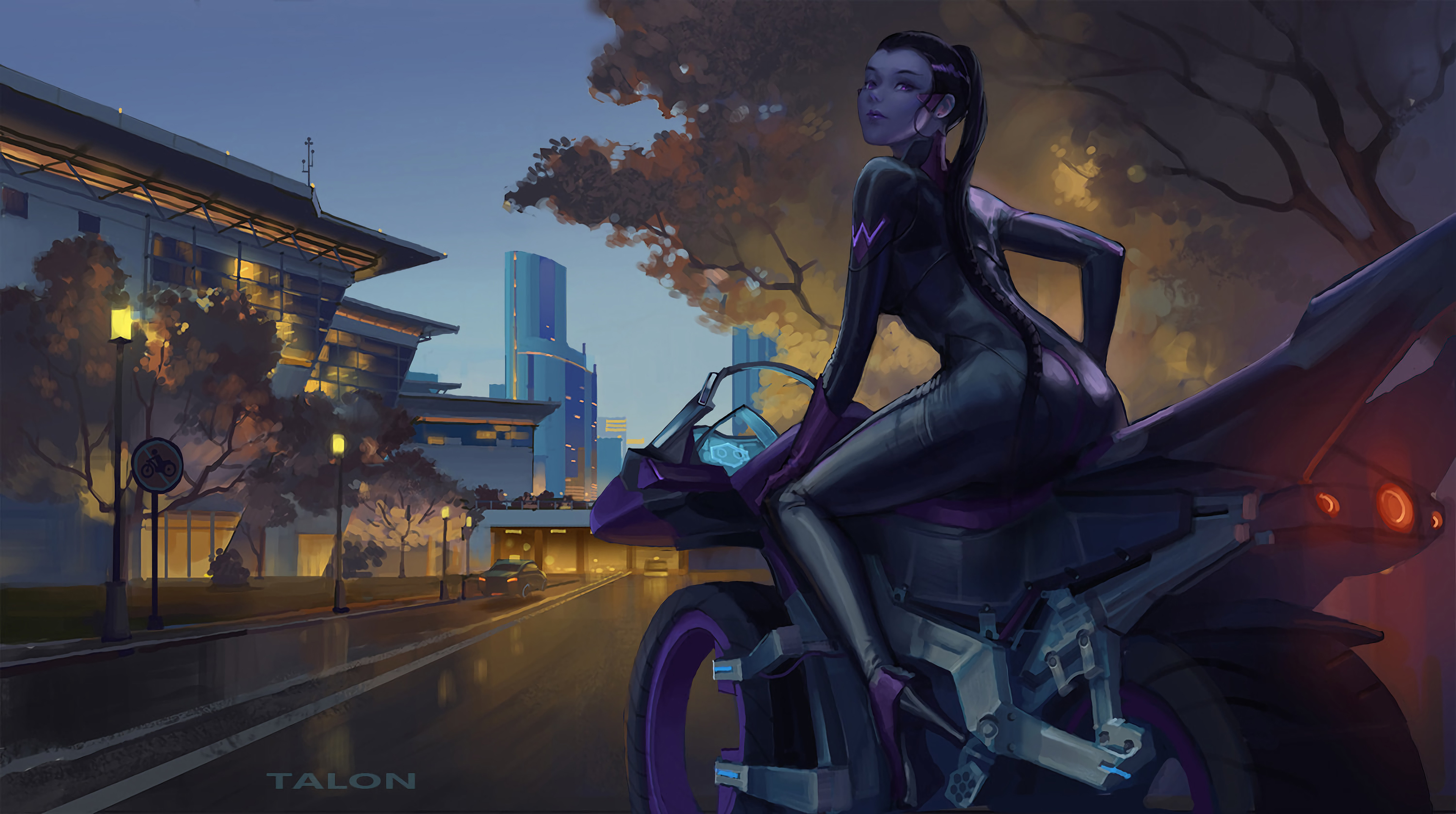 Widowmaker from Overwatch on a motorcycle HD Wallpaper