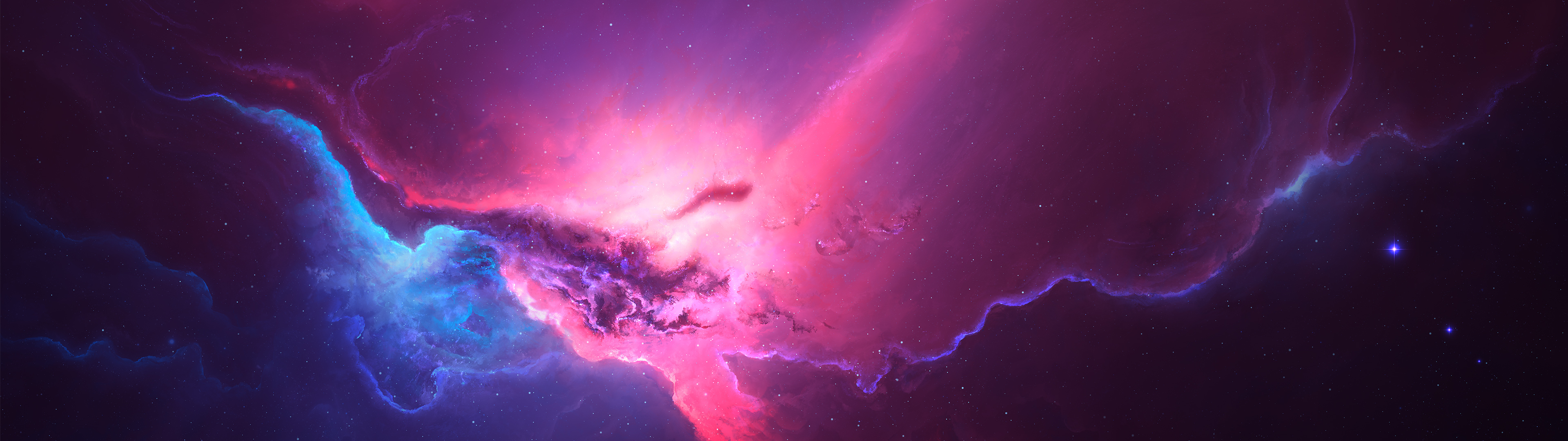 Pink and blue nebula in deep space 4K HD Wallpaper