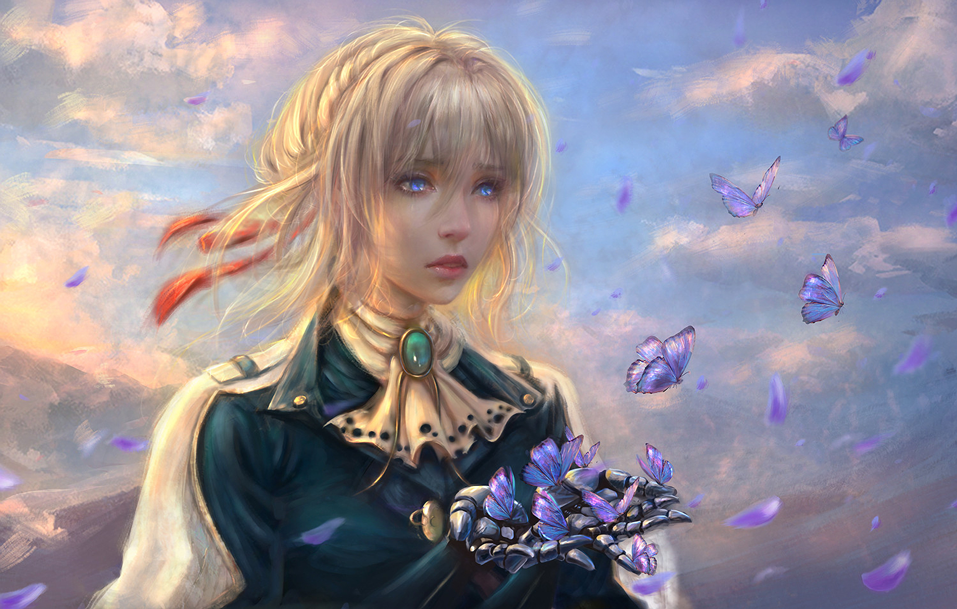 Violet Evergarden with butterflies HD Wallpaper