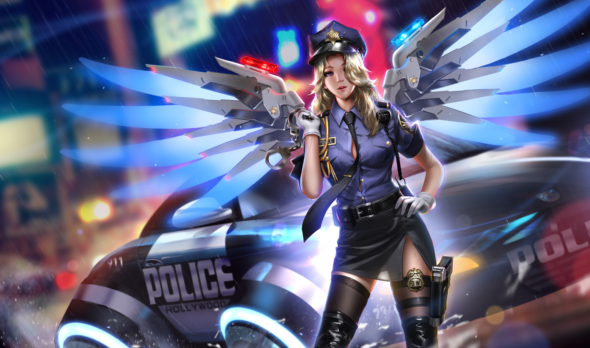 Mercy from Overwatch as a police officer HD Wallpaper