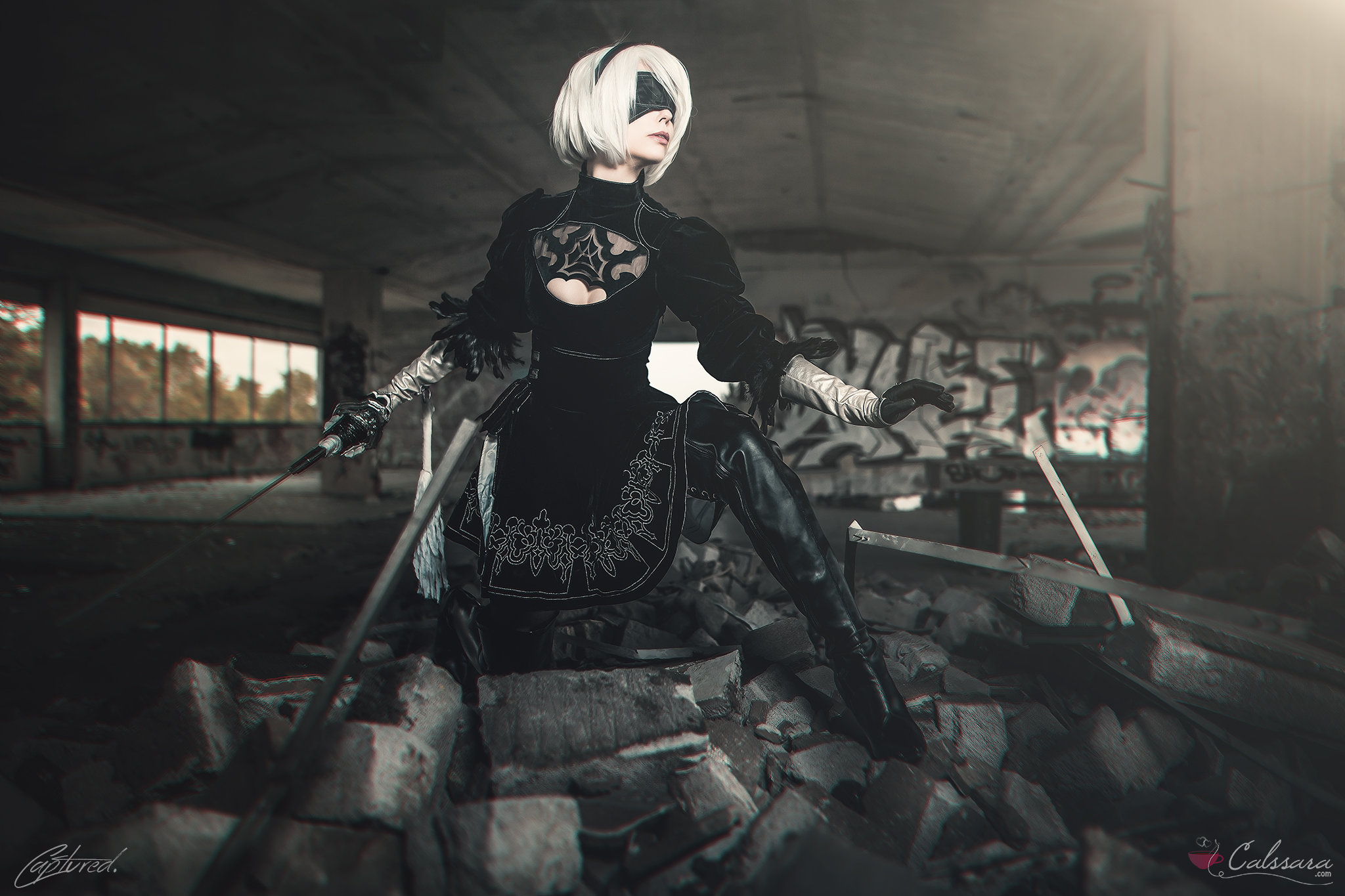 Nier Automata 2B Cosplay in Abandoned Building HD Wallpaper