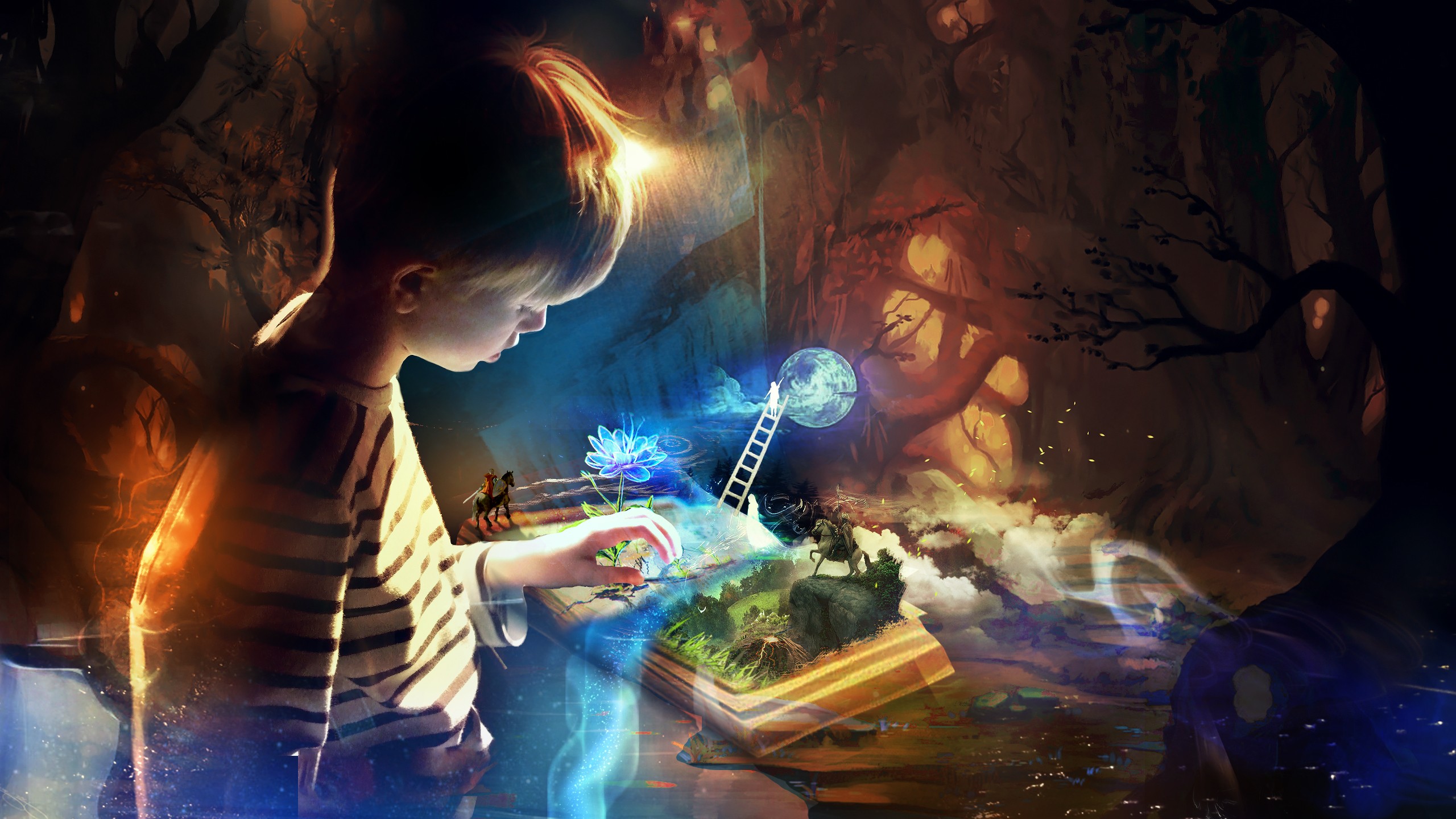 Boy reading a magical storybook HD Wallpaper