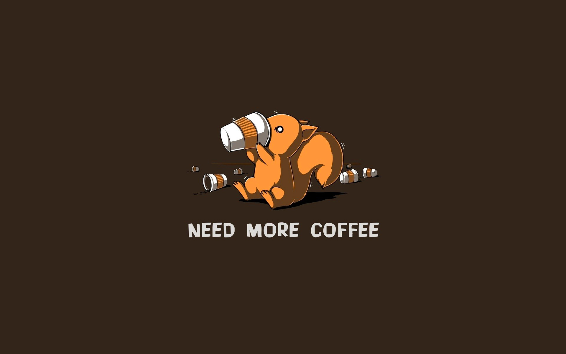 Squirrel drinking coffee with empty cups HD Wallpaper