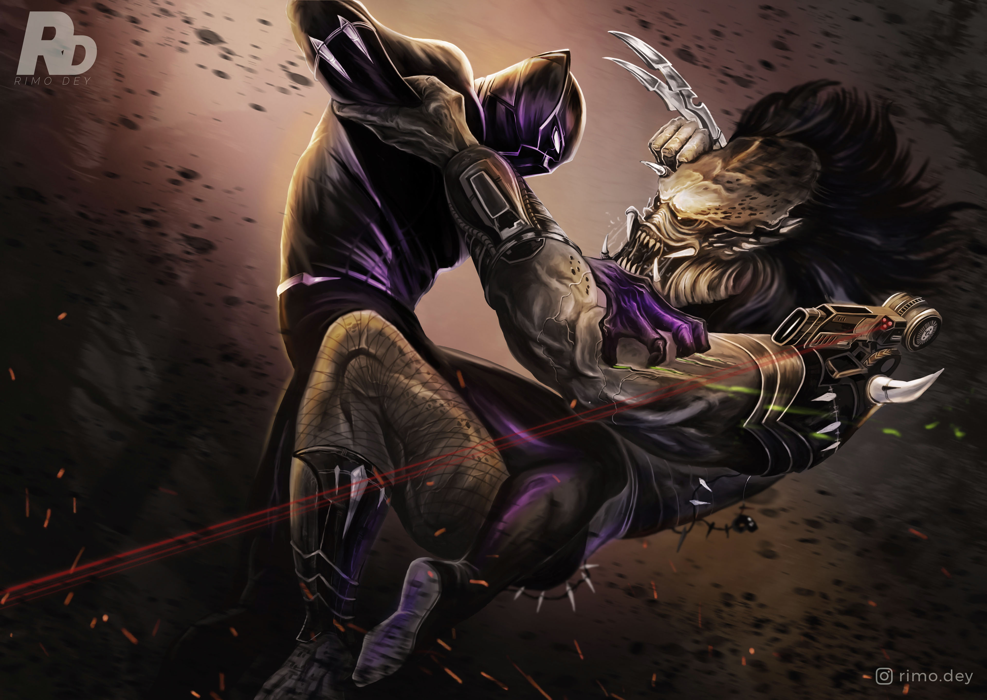 Black Panther fighting Predator HD Wallpaper