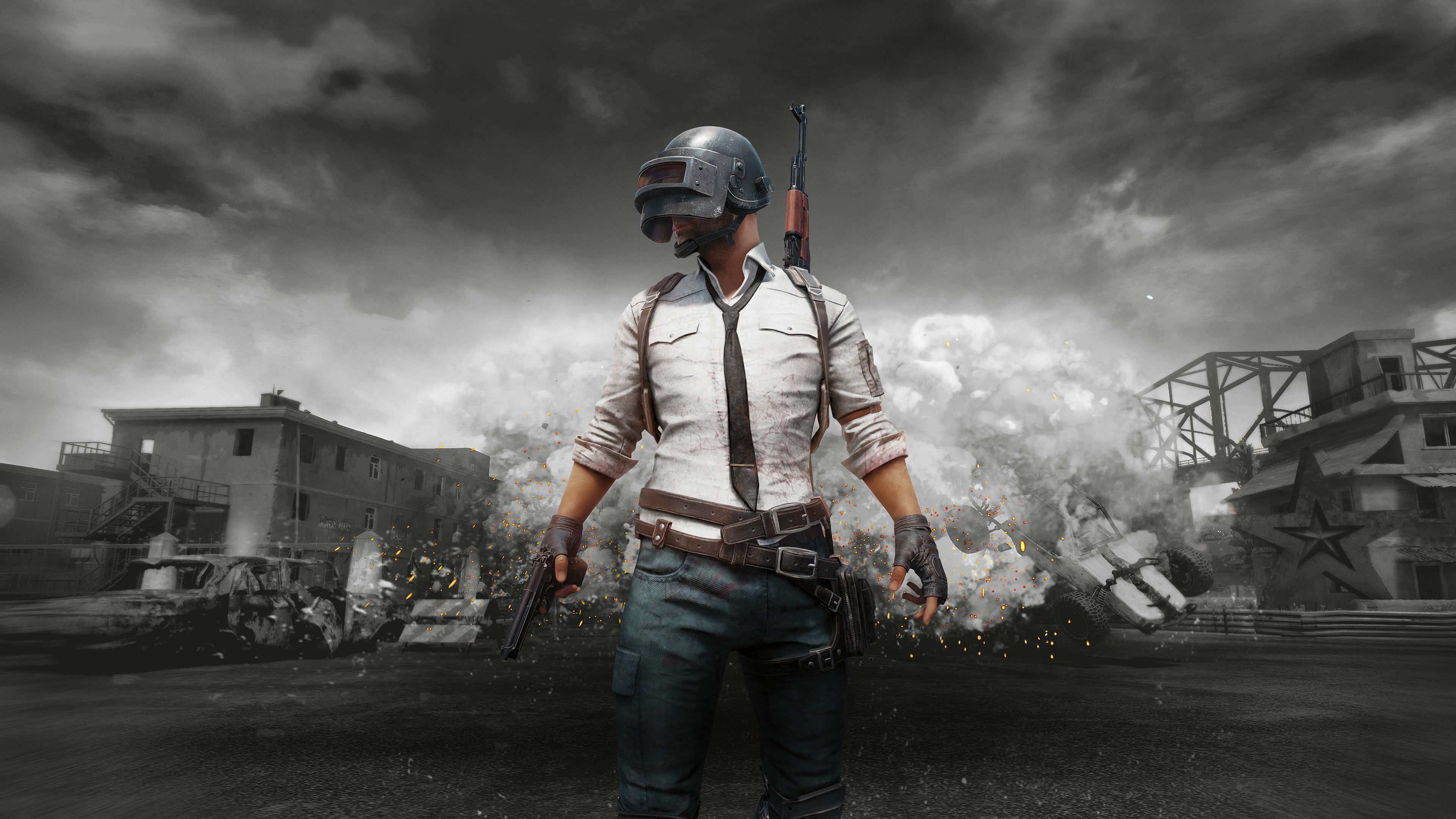 PlayerUnknown's Battlegrounds character with guns HD Wallpaper