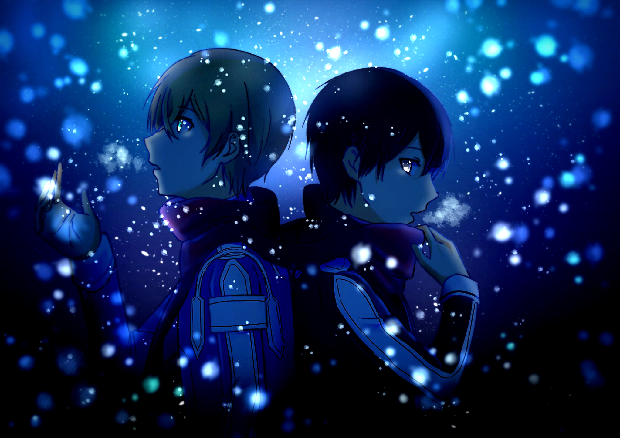 Kirito and Eugeo from Sword Art Online in a starry night HD Wallpaper