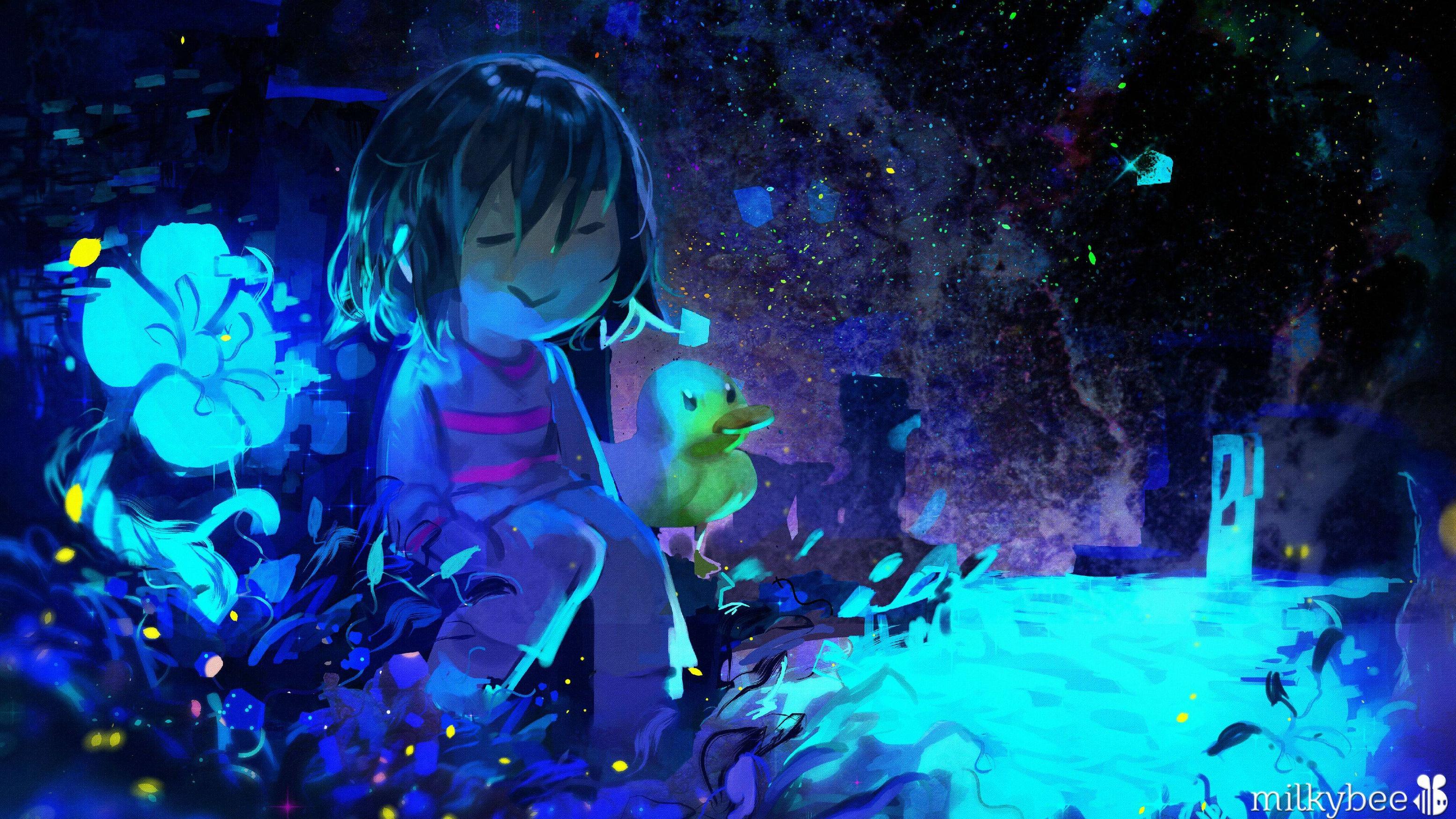 Frisk from Undertale with a duck HD Wallpaper