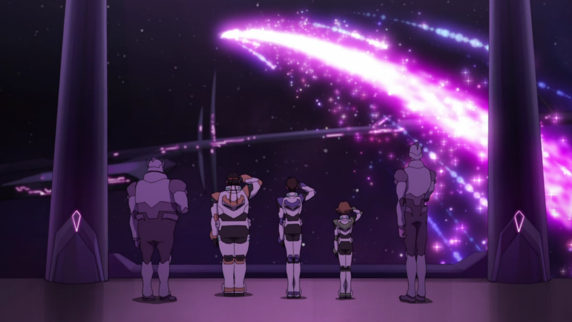 Characters from Voltron: Legendary Defender saluting in space HD Wallpaper