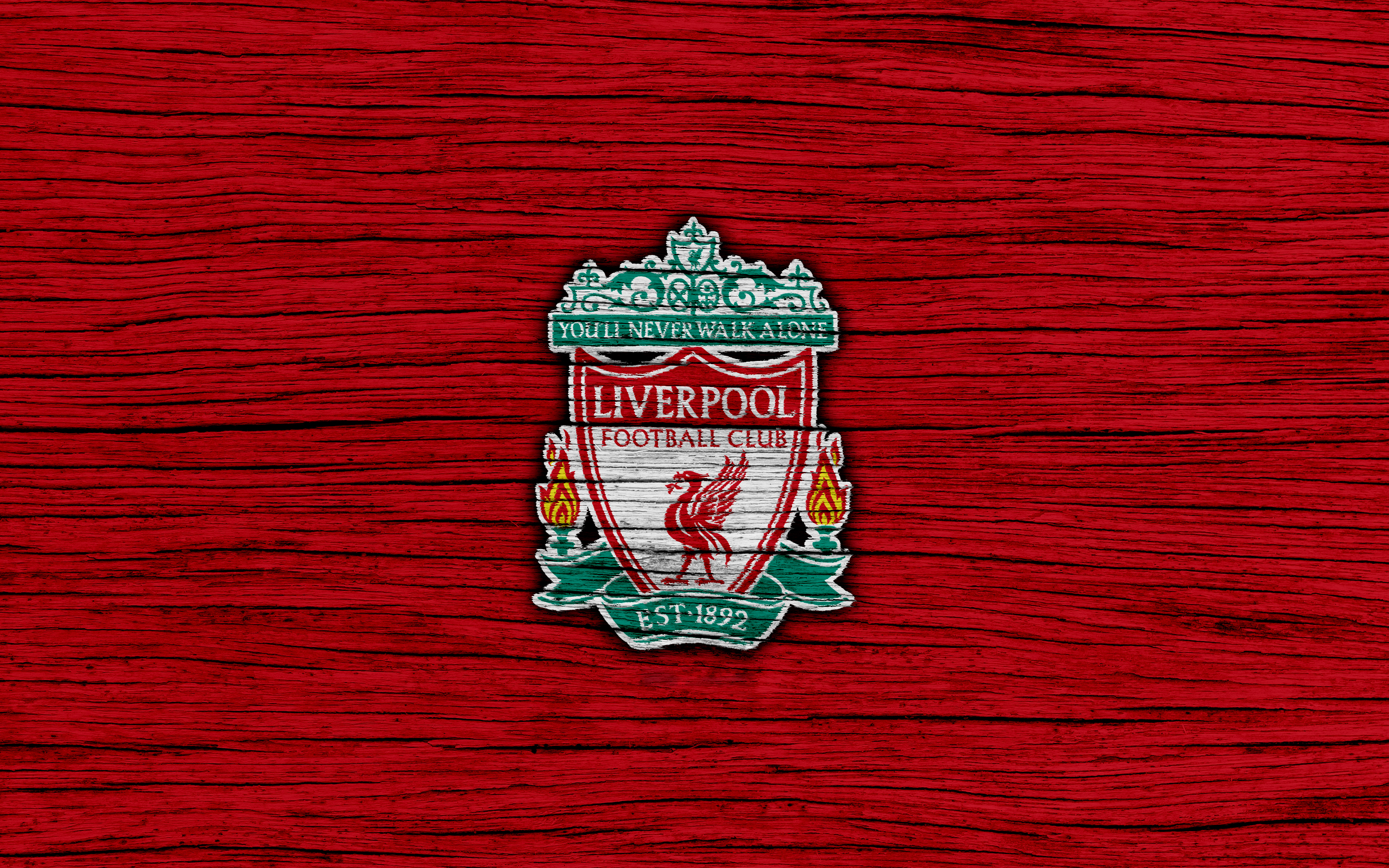 Liverpool F.C. Logo on Red Wood Texture HD Wallpaper
